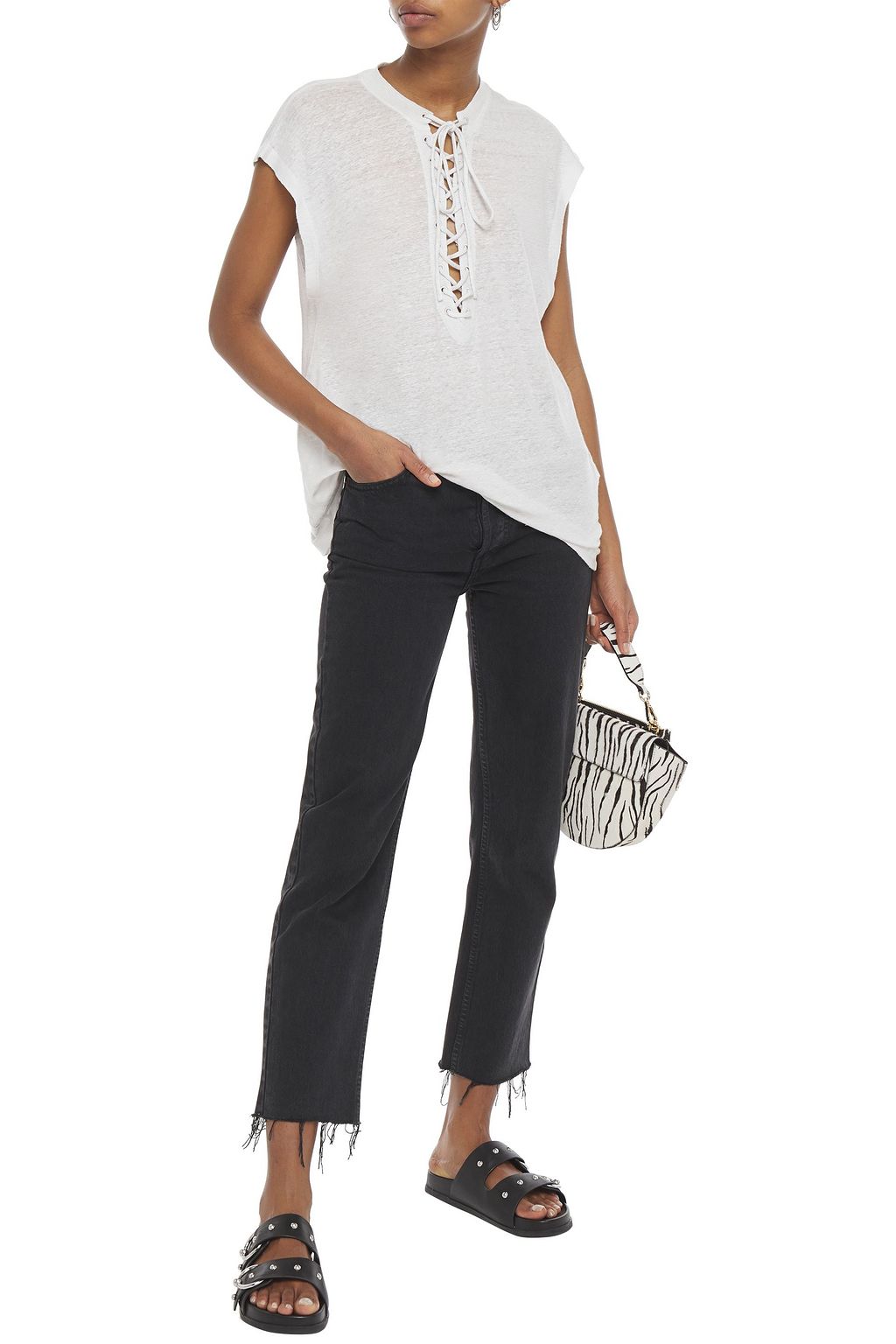 IRO Saturne lace-up slub linen-jersey top