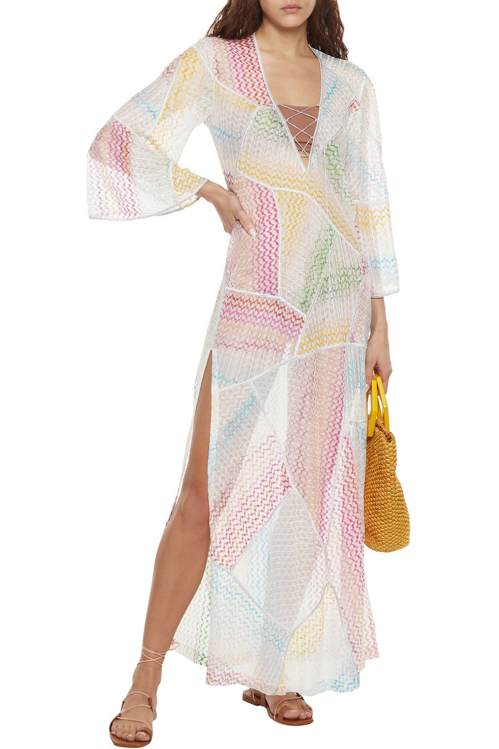 MISSONI MARE Mare lace-up metallic-trimmed crochet-knit kaftan