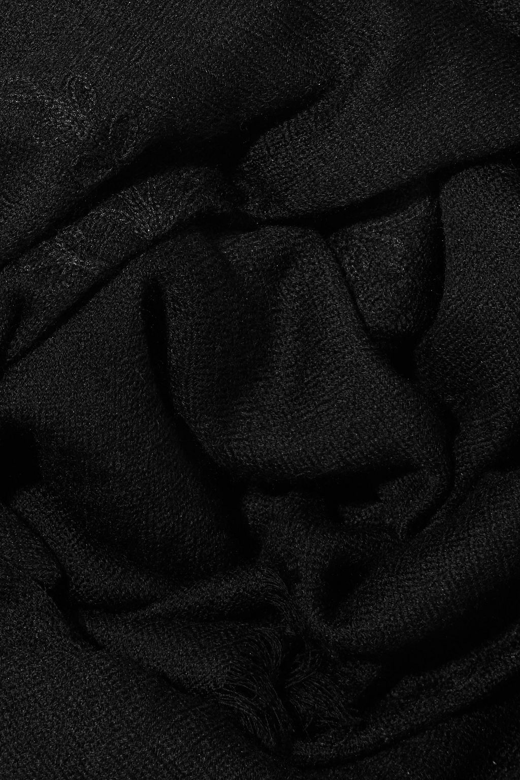 OSCAR DE LA RENTA Frayed embroidered wool and silk-blend scarf