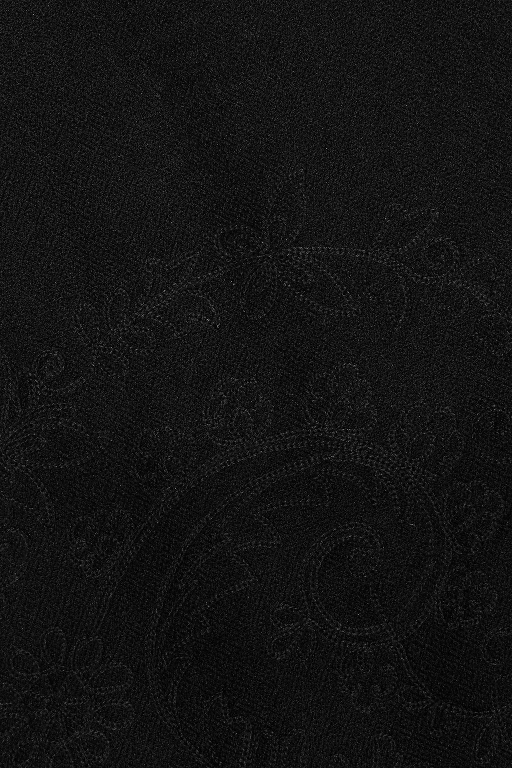 OSCAR DE LA RENTA Frayed embroidered wool and silk-blend scarf