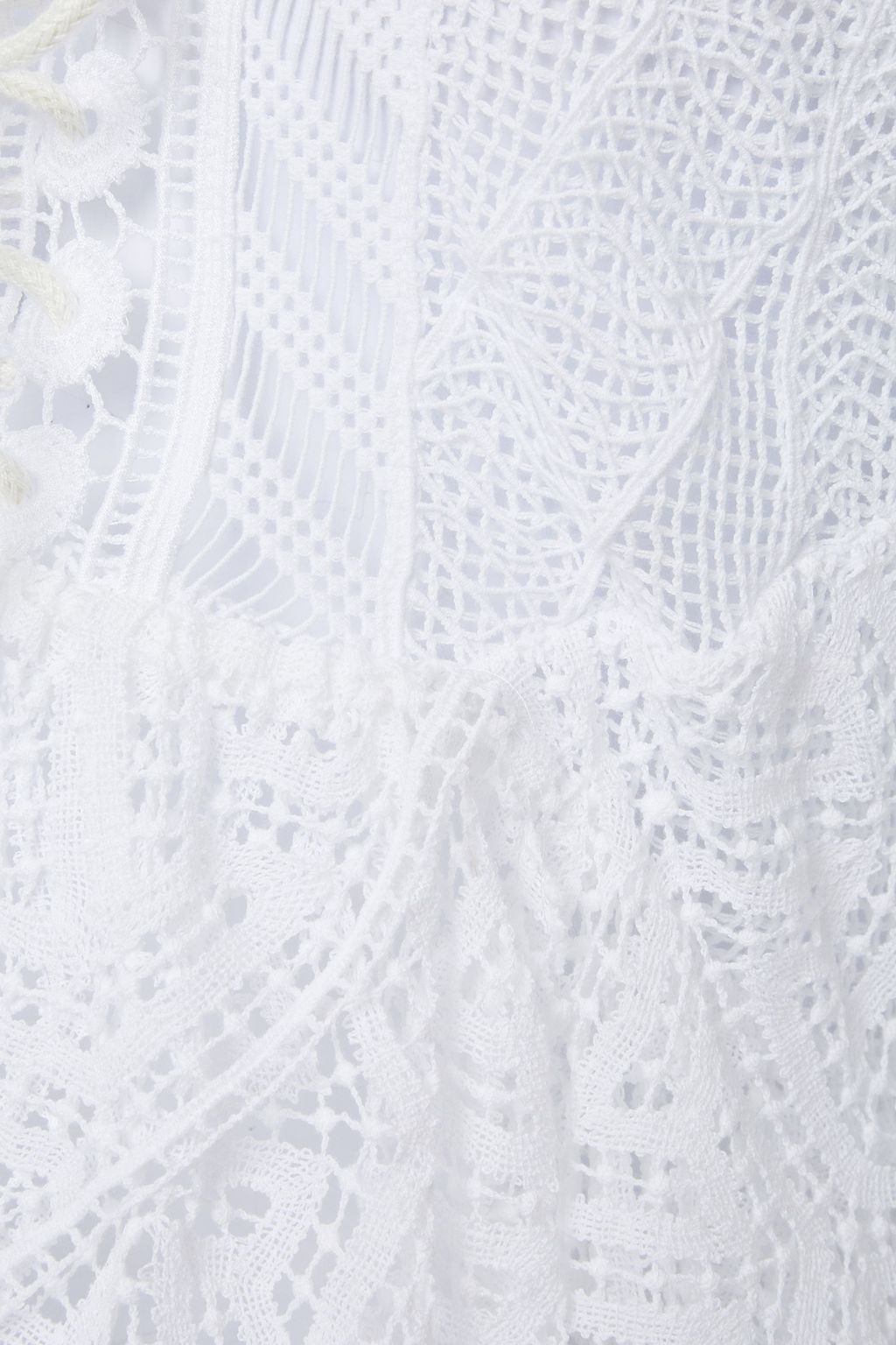 IRO Lace-up ruffled cotton crocheted lace blouse