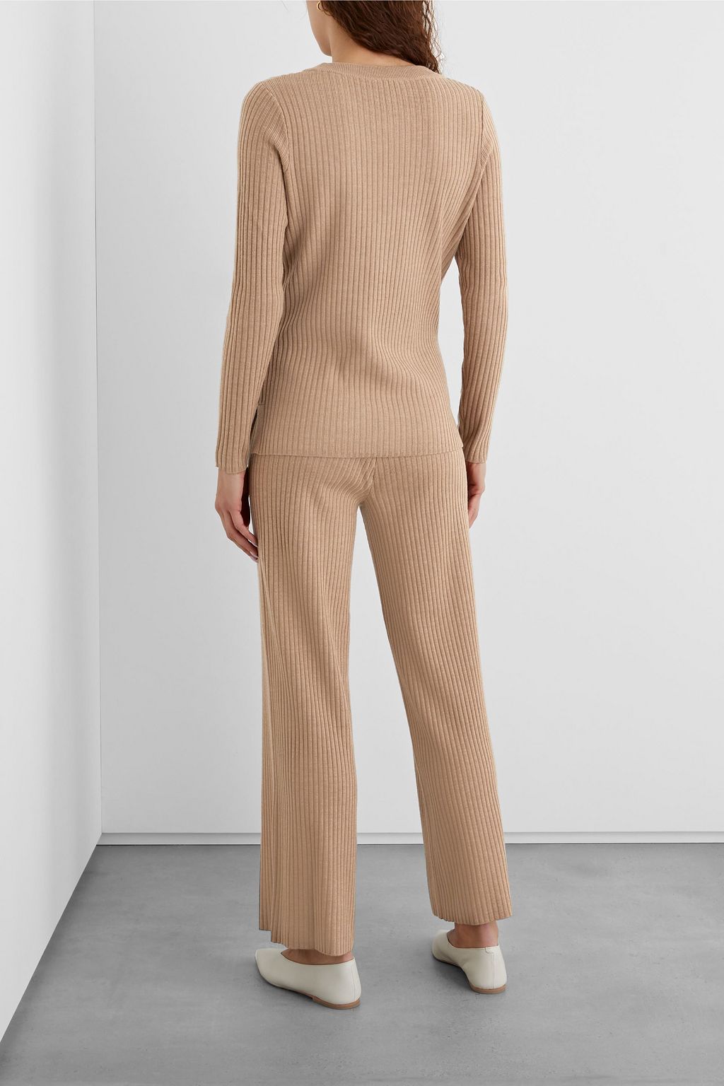IRIS & INK Cordelia ribbed wool-blend wide-leg pants