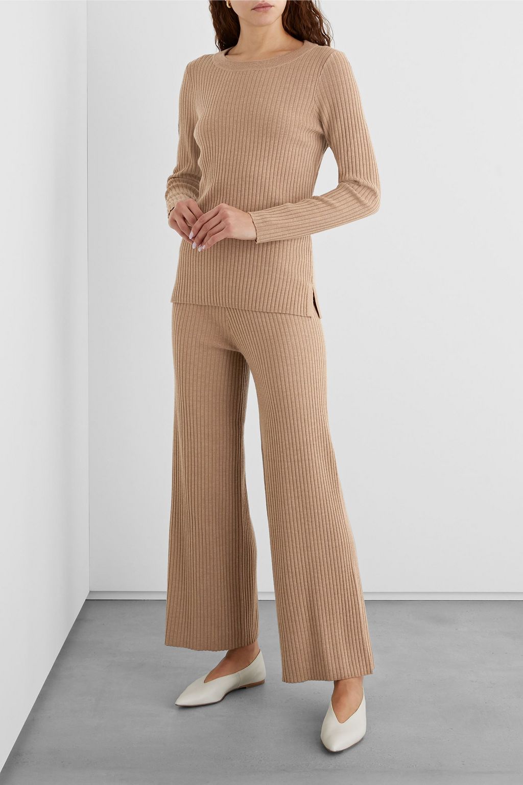 IRIS & INK Cordelia ribbed wool-blend wide-leg pants