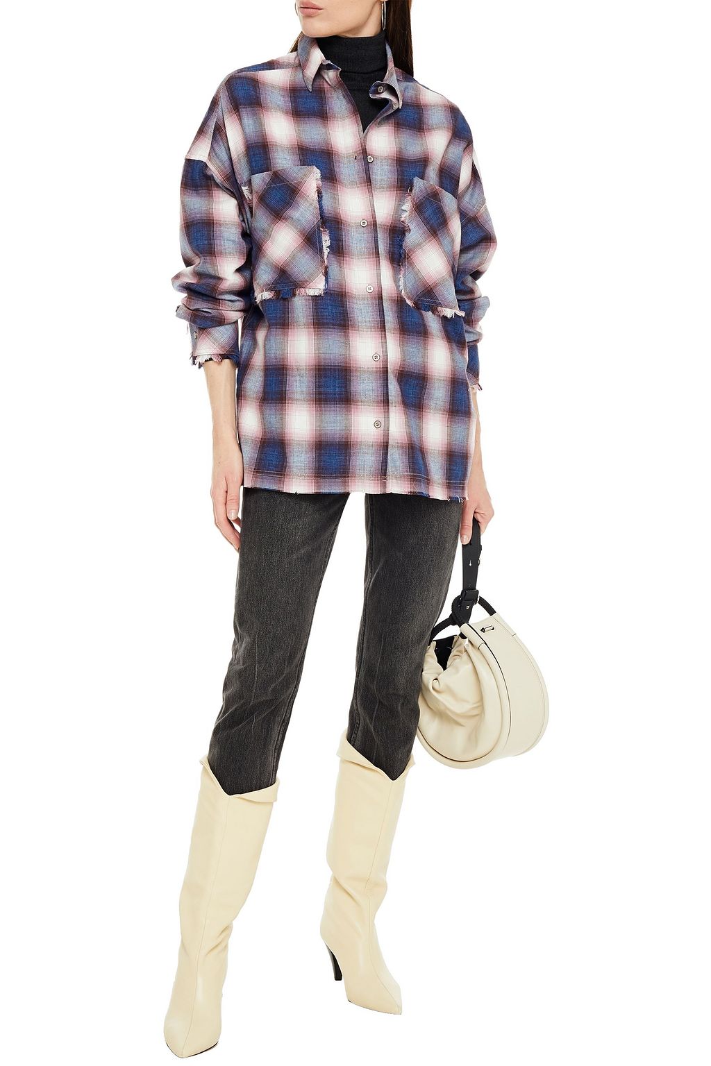 IRO Baswya frayed checked cotton-flannel shirt