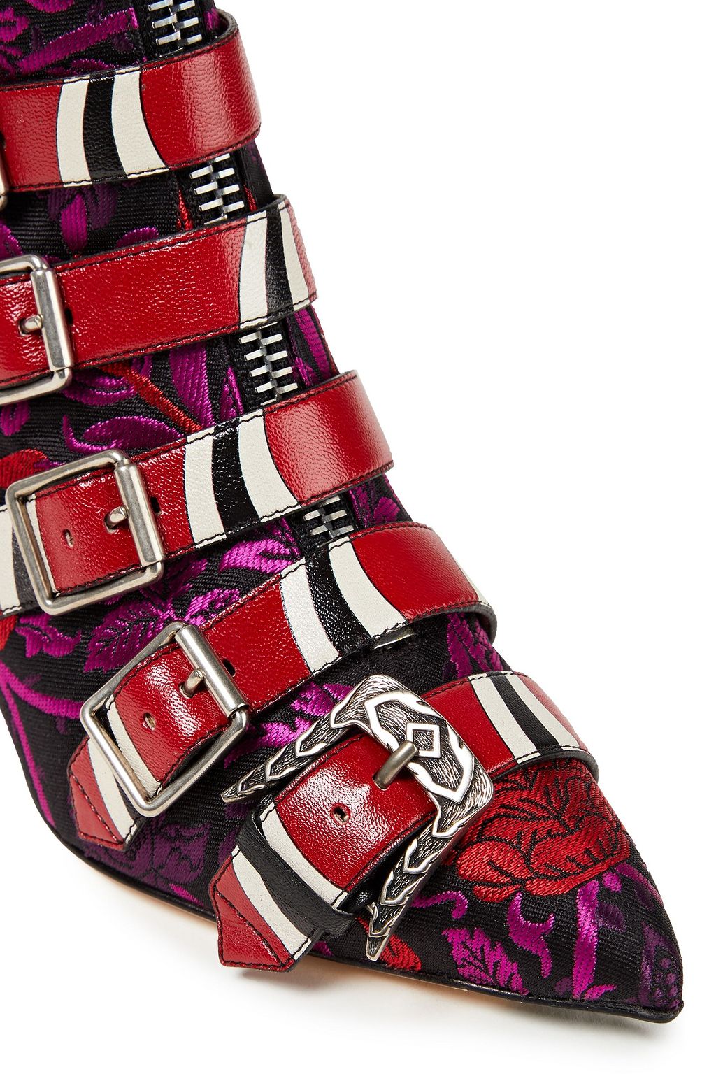 GUCCI Dionysus Ankle Boots aus floralem Jacquard mit Lederbesatz