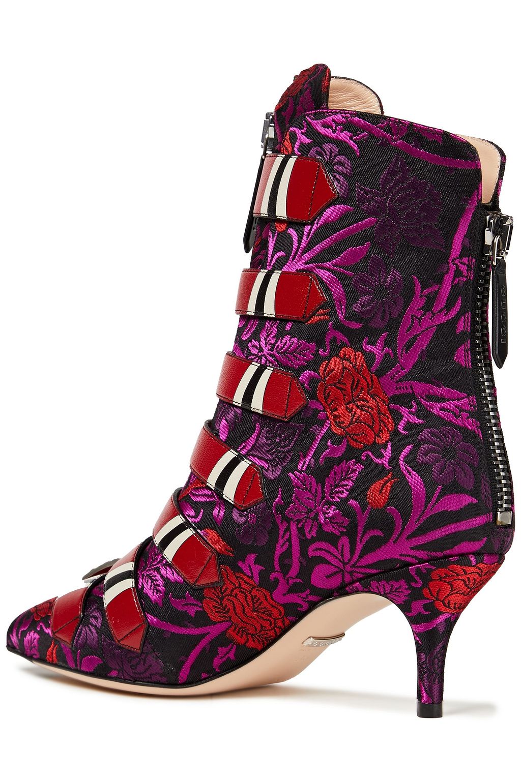 GUCCI Dionysus Ankle Boots aus floralem Jacquard mit Lederbesatz