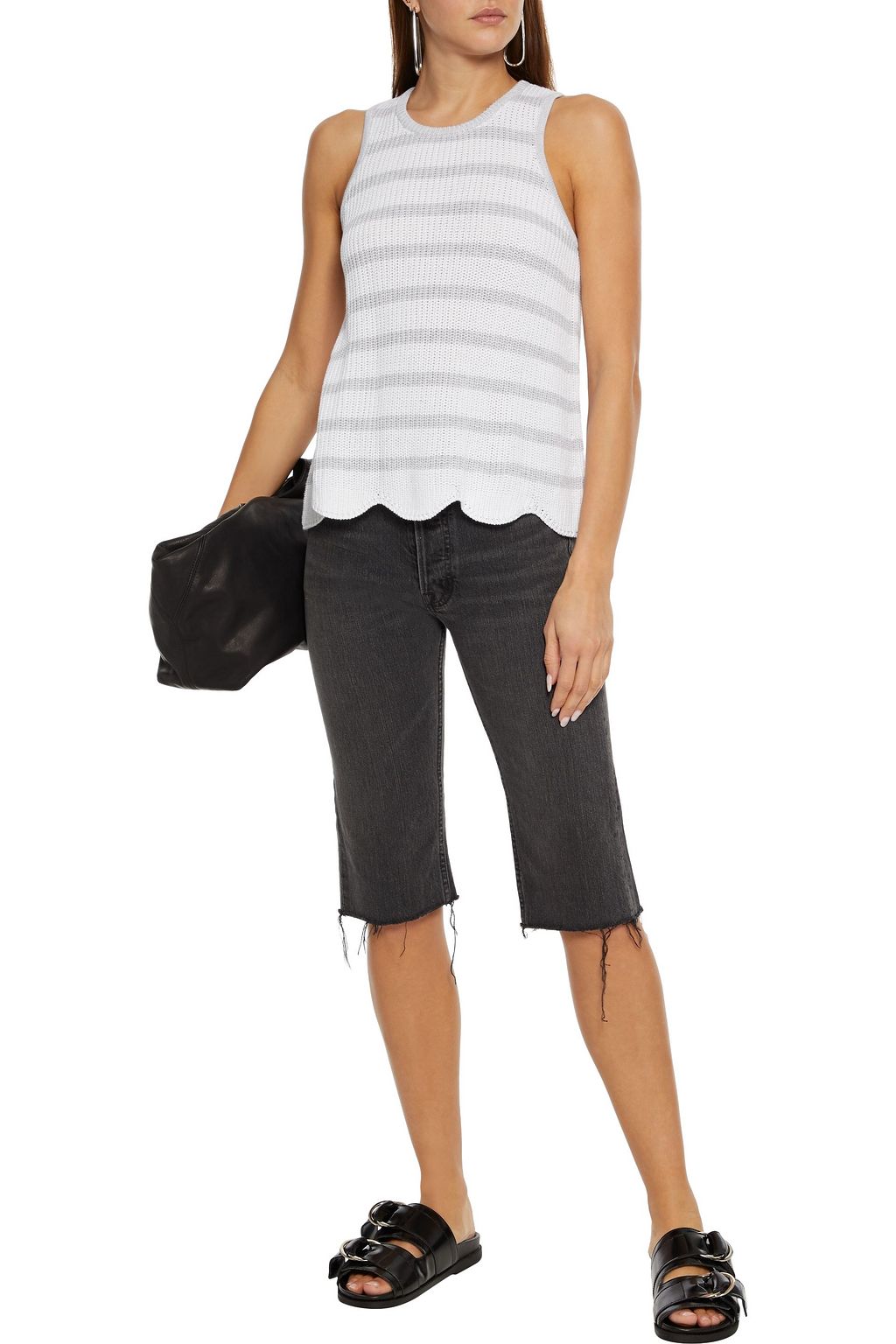 COTTON BY AUTUMN CASHMERE Scalloped striped cotton tank