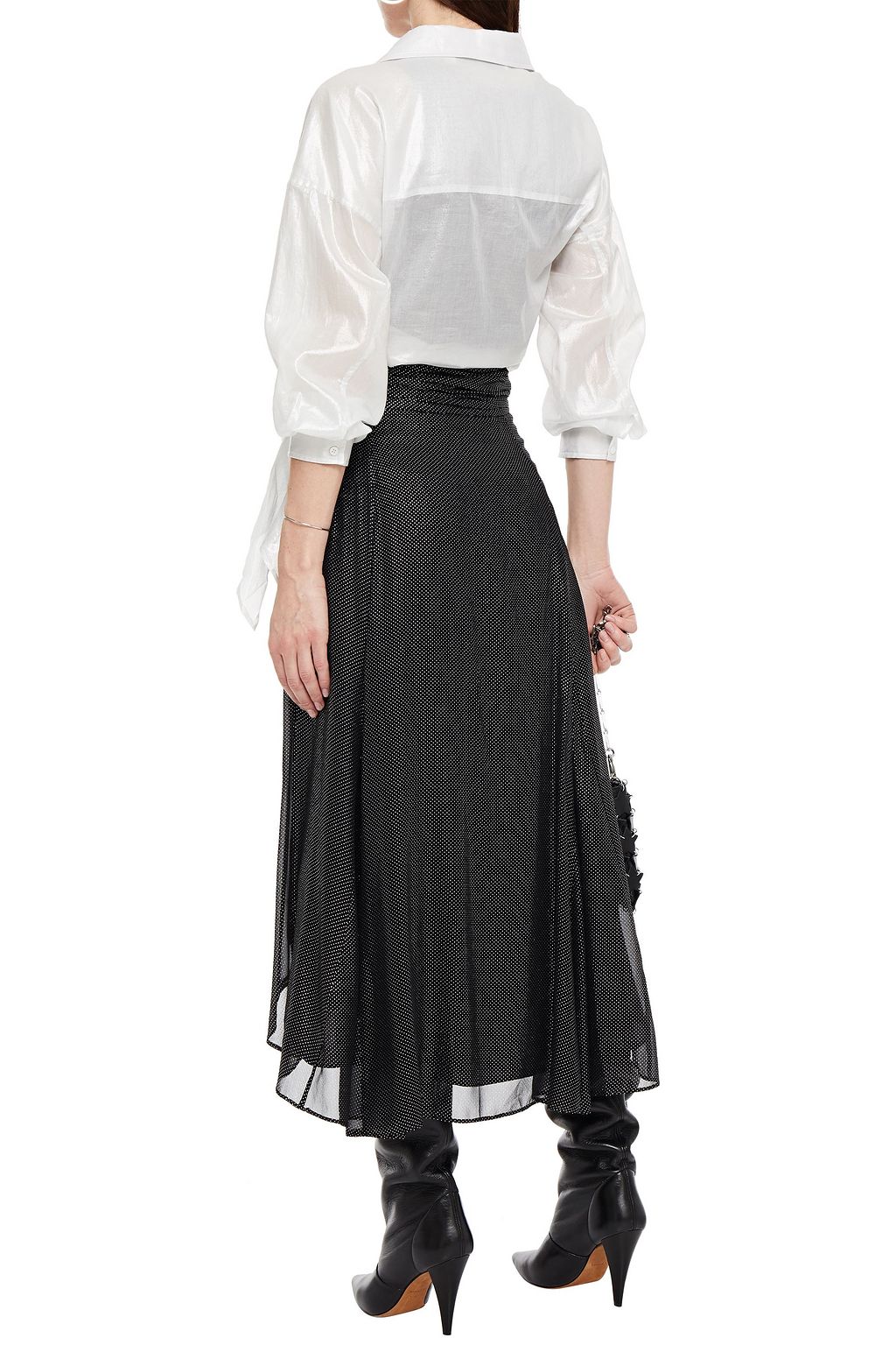 IRO Greoux pleated metallic polka-dot georgette midi skirt