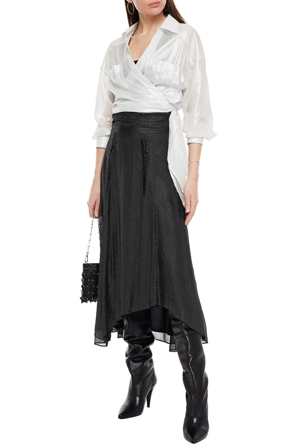 IRO Greoux pleated metallic polka-dot georgette midi skirt
