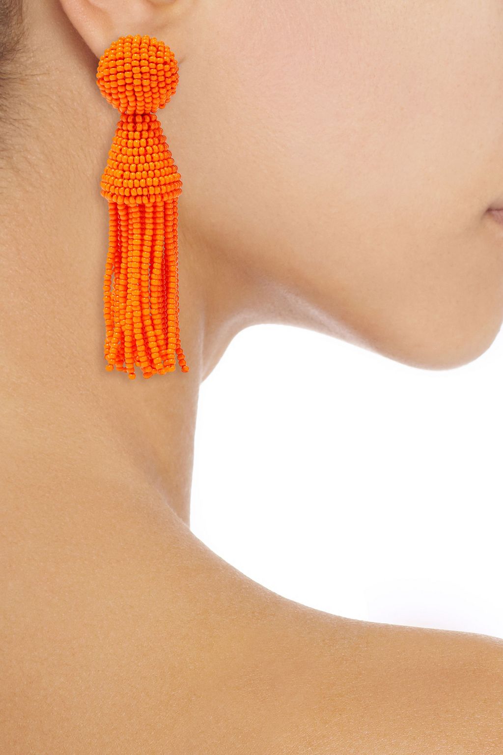 OSCAR DE LA RENTA Gold-tone beaded tassel clip earrings