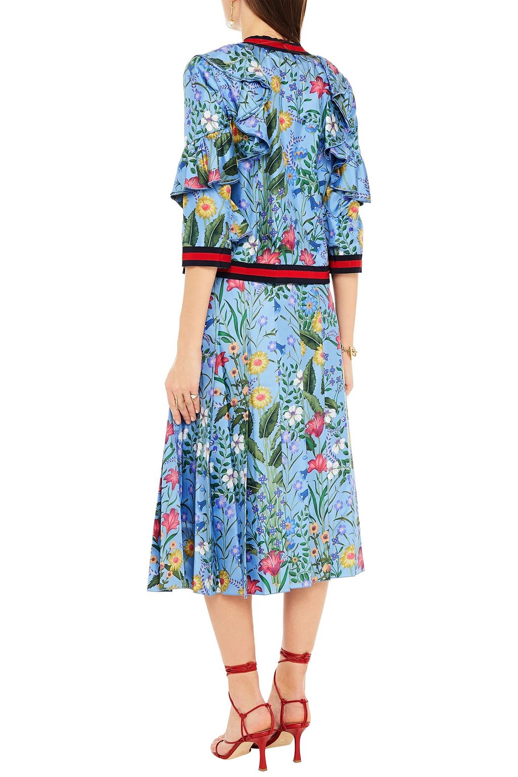 GUCCI Pleated printed silk-twill midi skirt