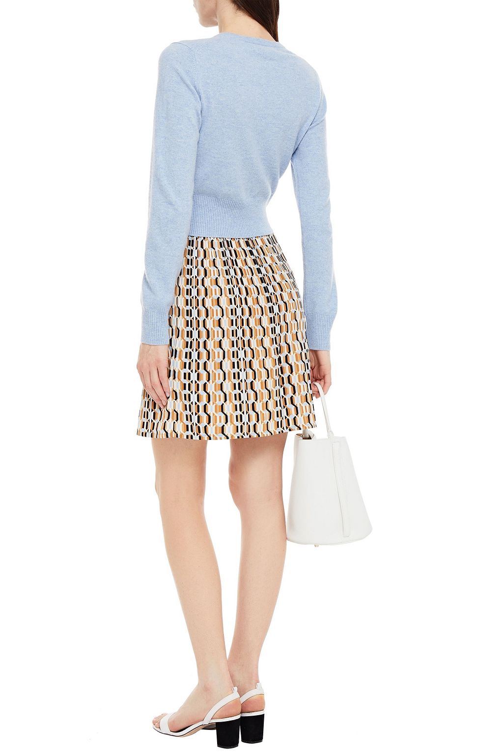 MAJE Printed plissé crepe de chine mini skirt