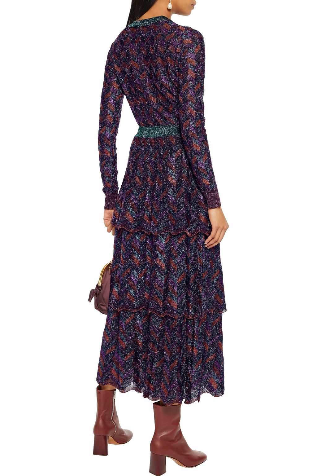 M MISSONI Tiered metallic crochet-knit maxi skirt