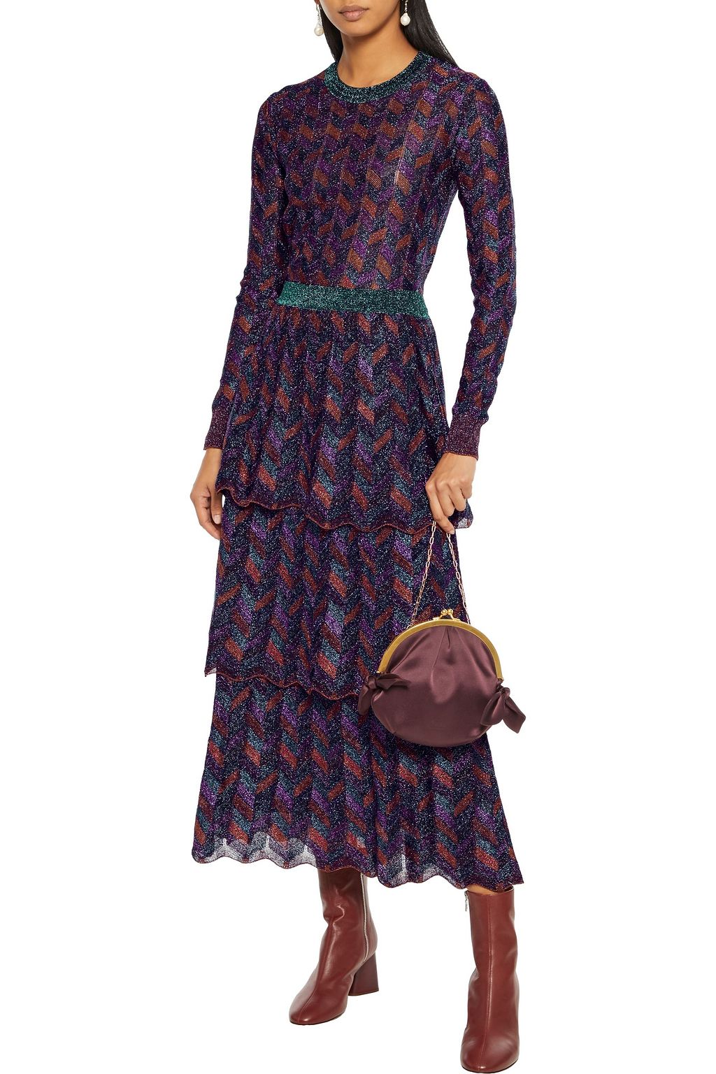 M MISSONI Tiered metallic crochet-knit maxi skirt