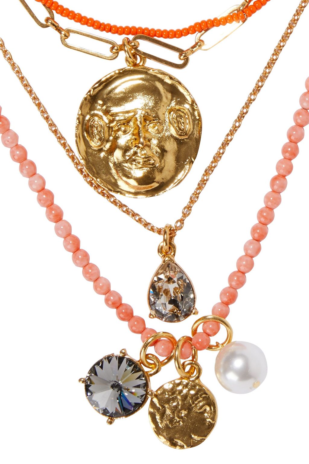 OSCAR DE LA RENTA Gold-tone, faux pearl, crystal and bead necklace