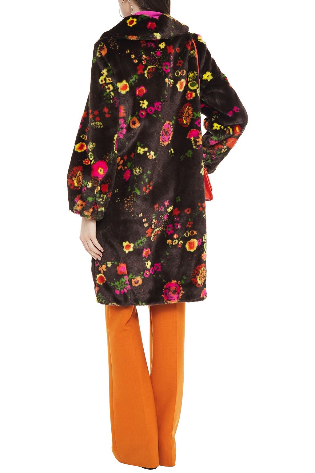 SHRIMPS フローラルプリントフェイクファー コート