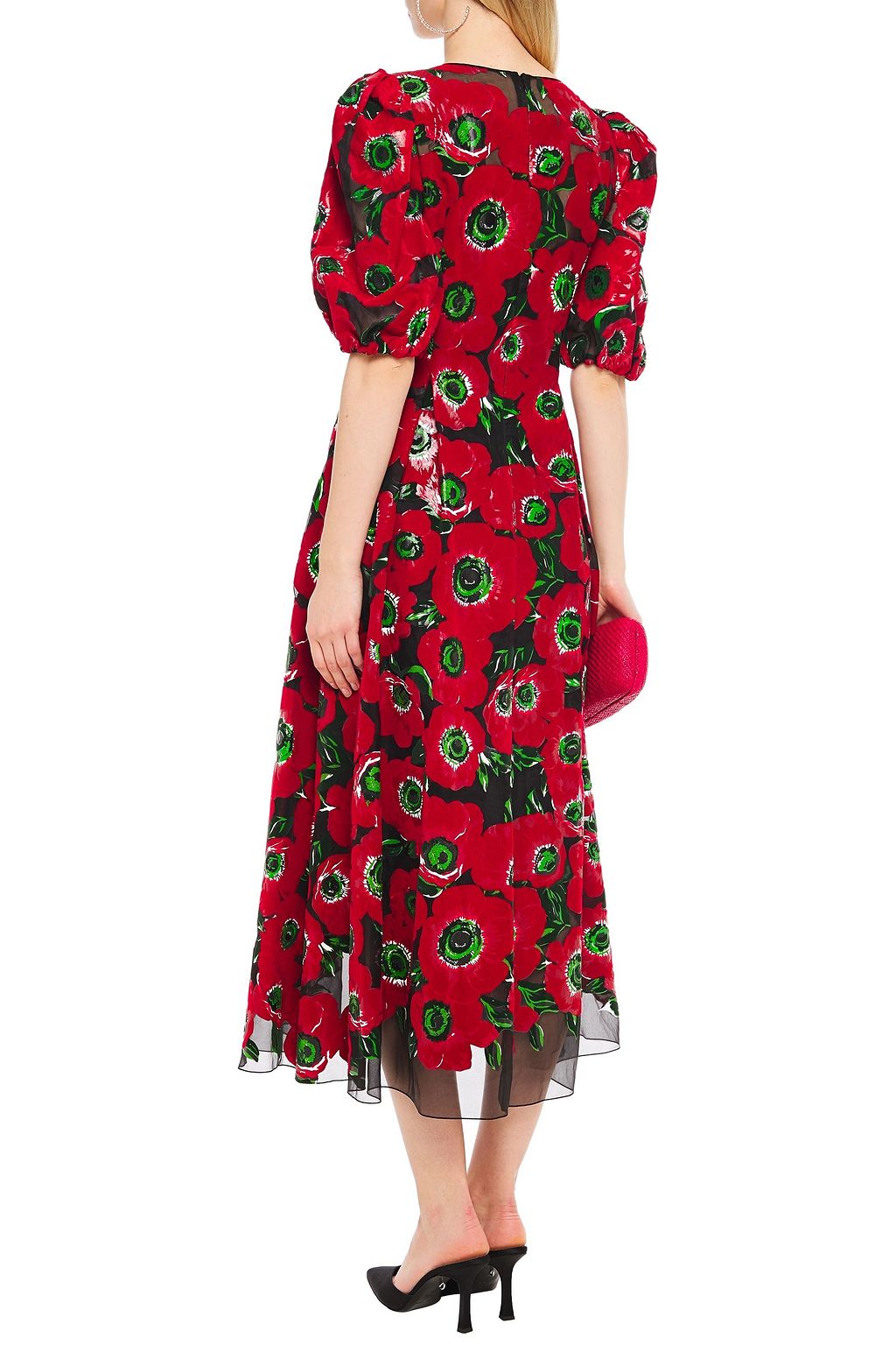 DOLCE & GABBANA Pleated floral-print flocked organza midi dress | THE ...