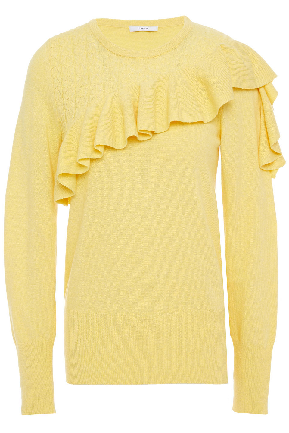Erdem Woman Pointelle-paneled Ruffled Knitted Sweater Yellow Size L