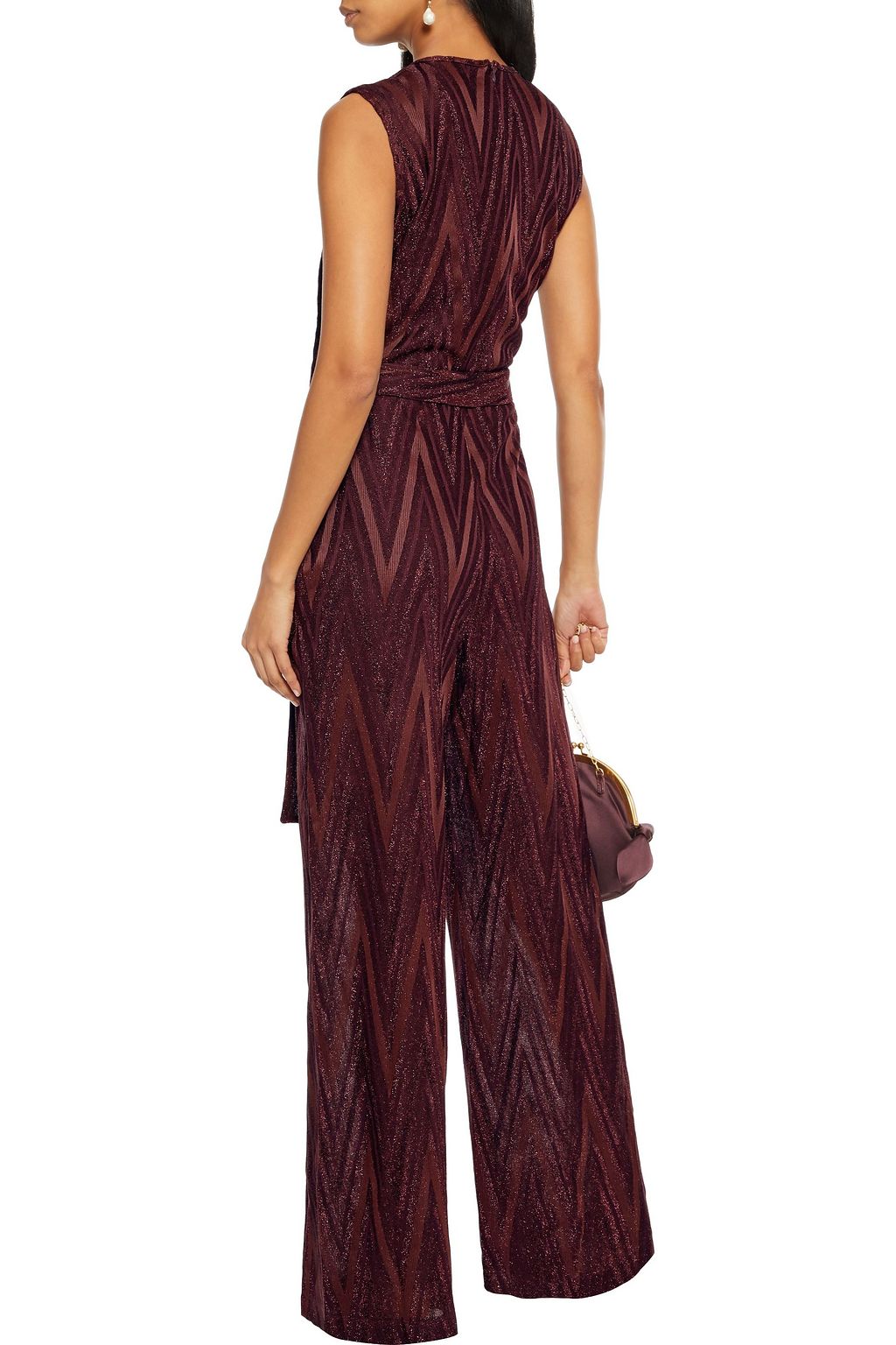 M MISSONI Belted metallic crochet-knit wide-leg jumpsuit