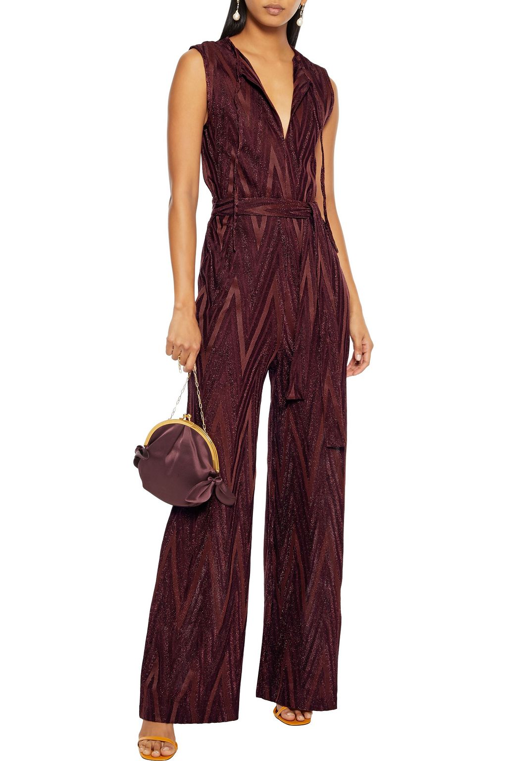 M MISSONI Belted metallic crochet-knit wide-leg jumpsuit