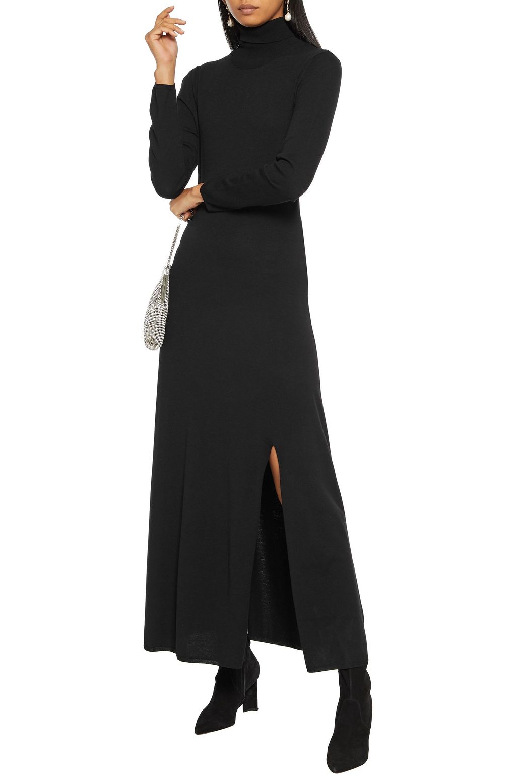 RIXO Antonia open-back embellished stretch-knit turtleneck maxi dress
