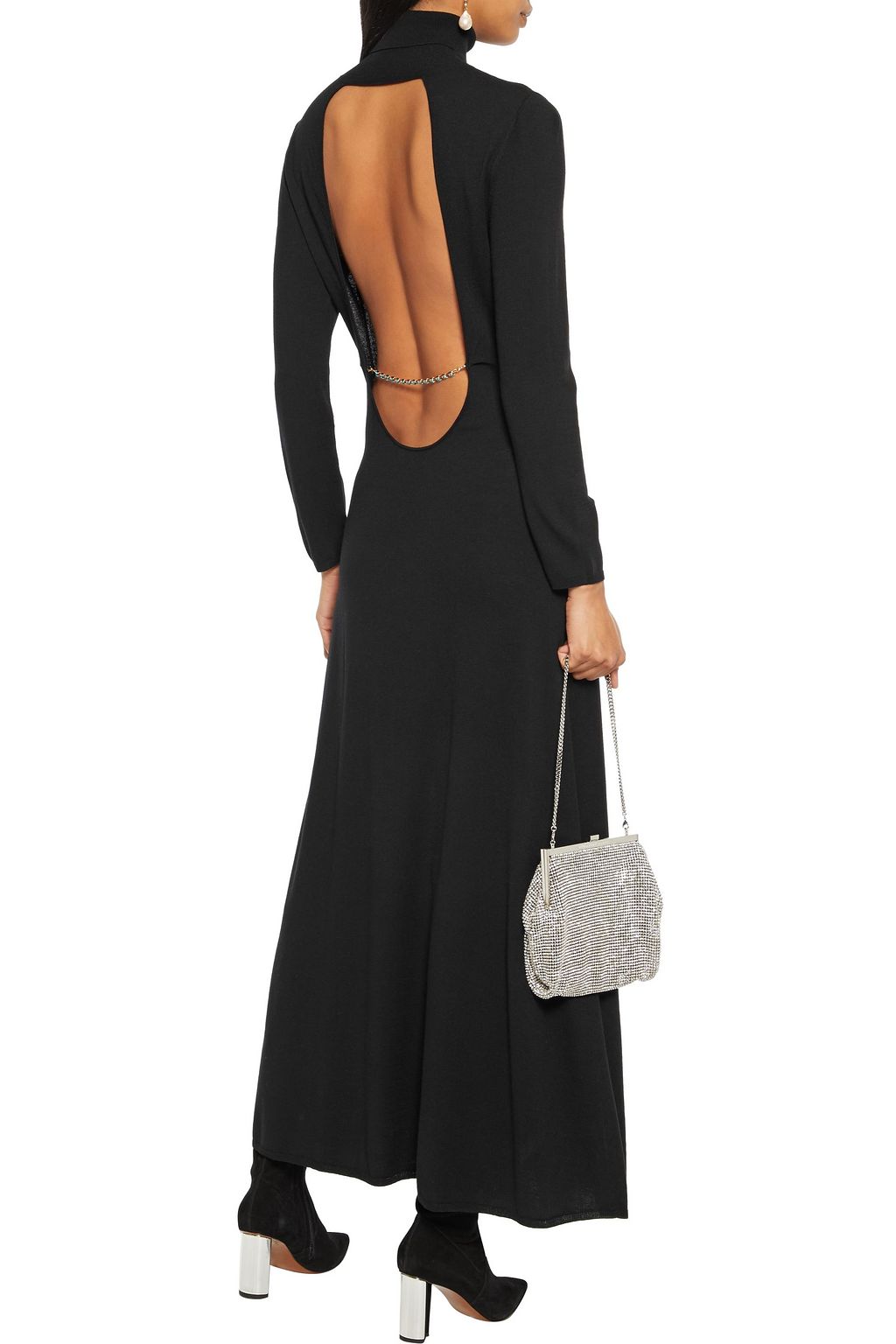 RIXO Antonia open-back embellished stretch-knit turtleneck maxi dress