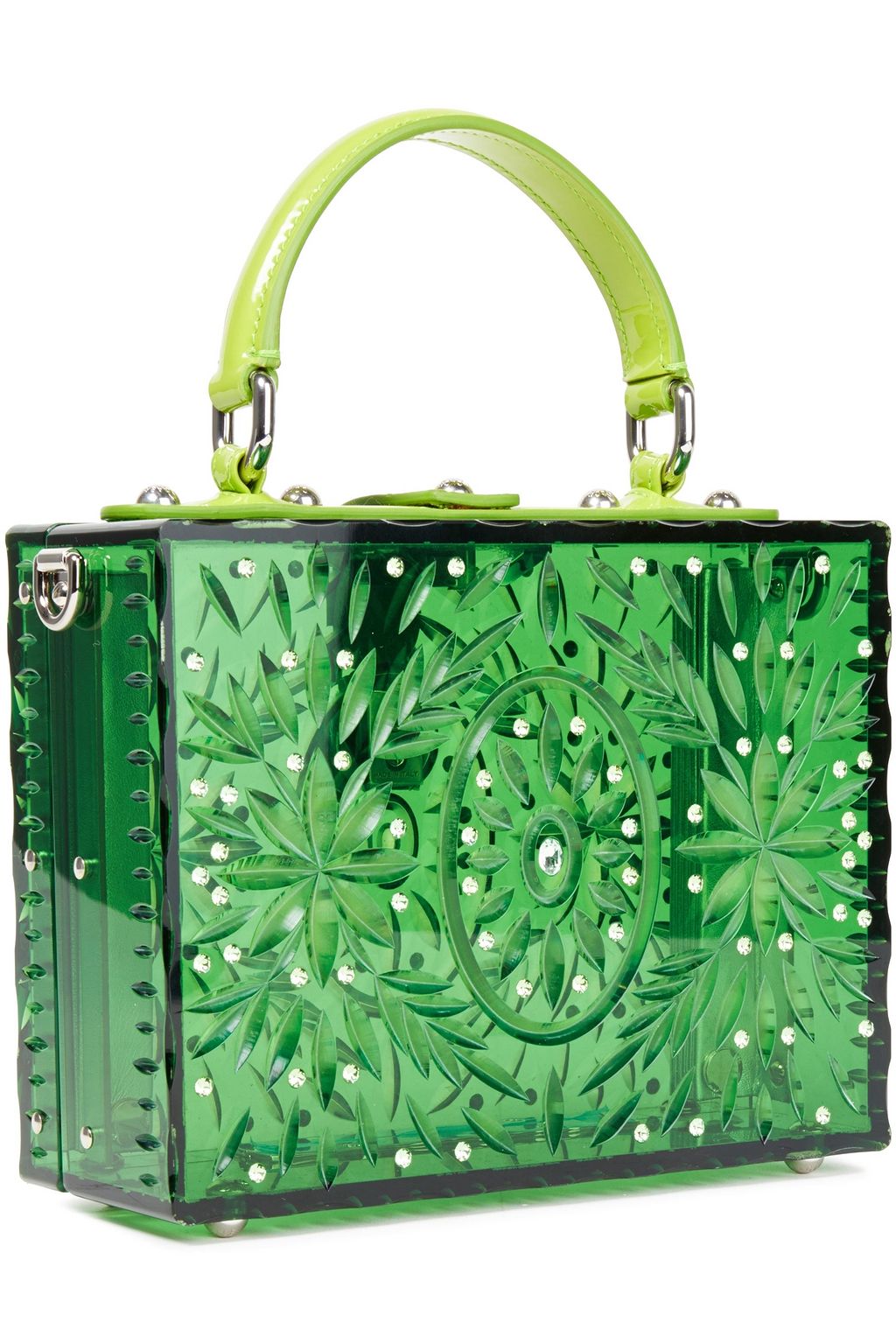 DOLCE&GABBANA Dolce Box leather-trimmed crystal-embellished Perspex tote