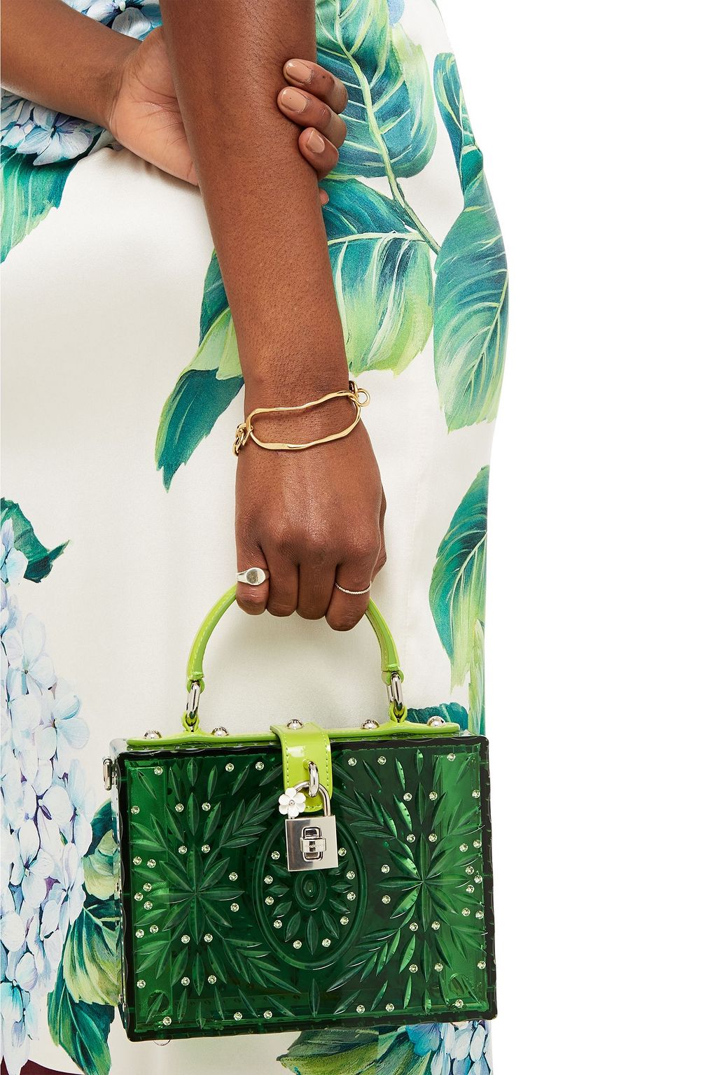 DOLCE&GABBANA Dolce Box leather-trimmed crystal-embellished Perspex tote