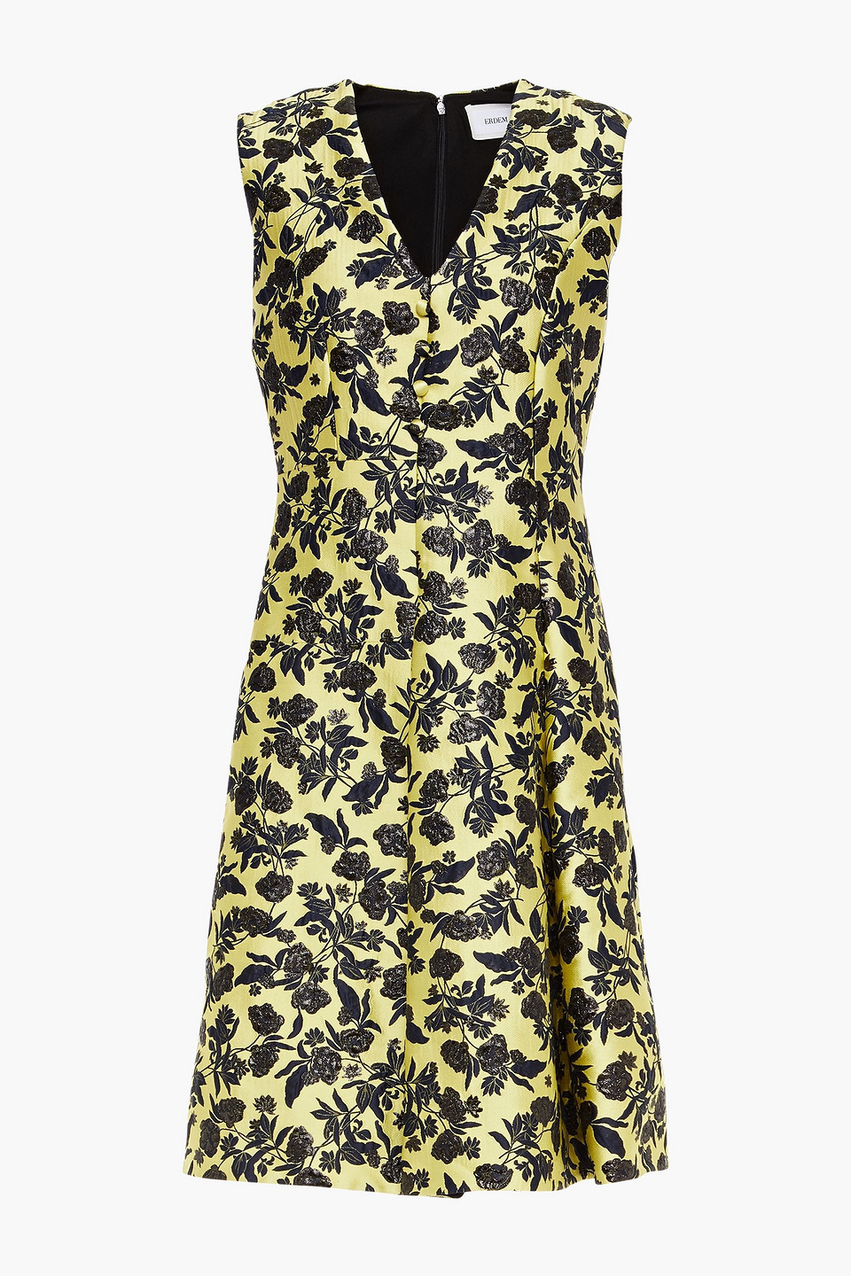 Erdem Woman Yoko Pleated Floral-brocade Dress Chartreuse Size 10