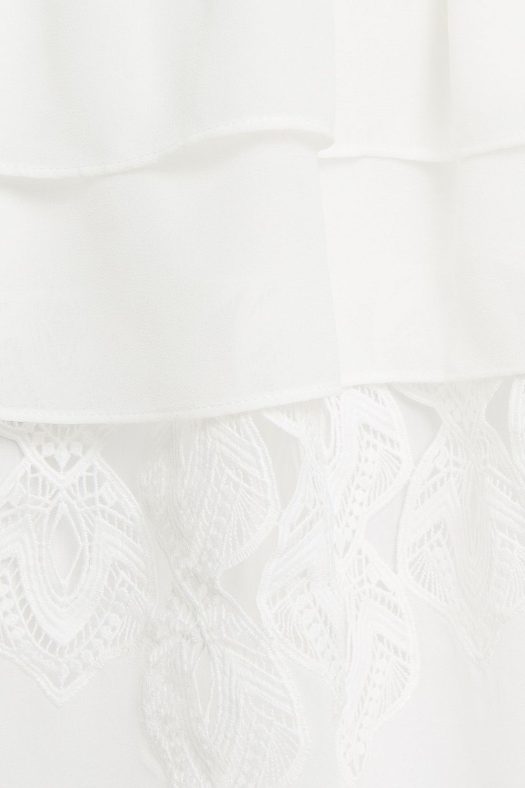 IRO Mugue tiered crepe de chine and macramé lace mini skirt