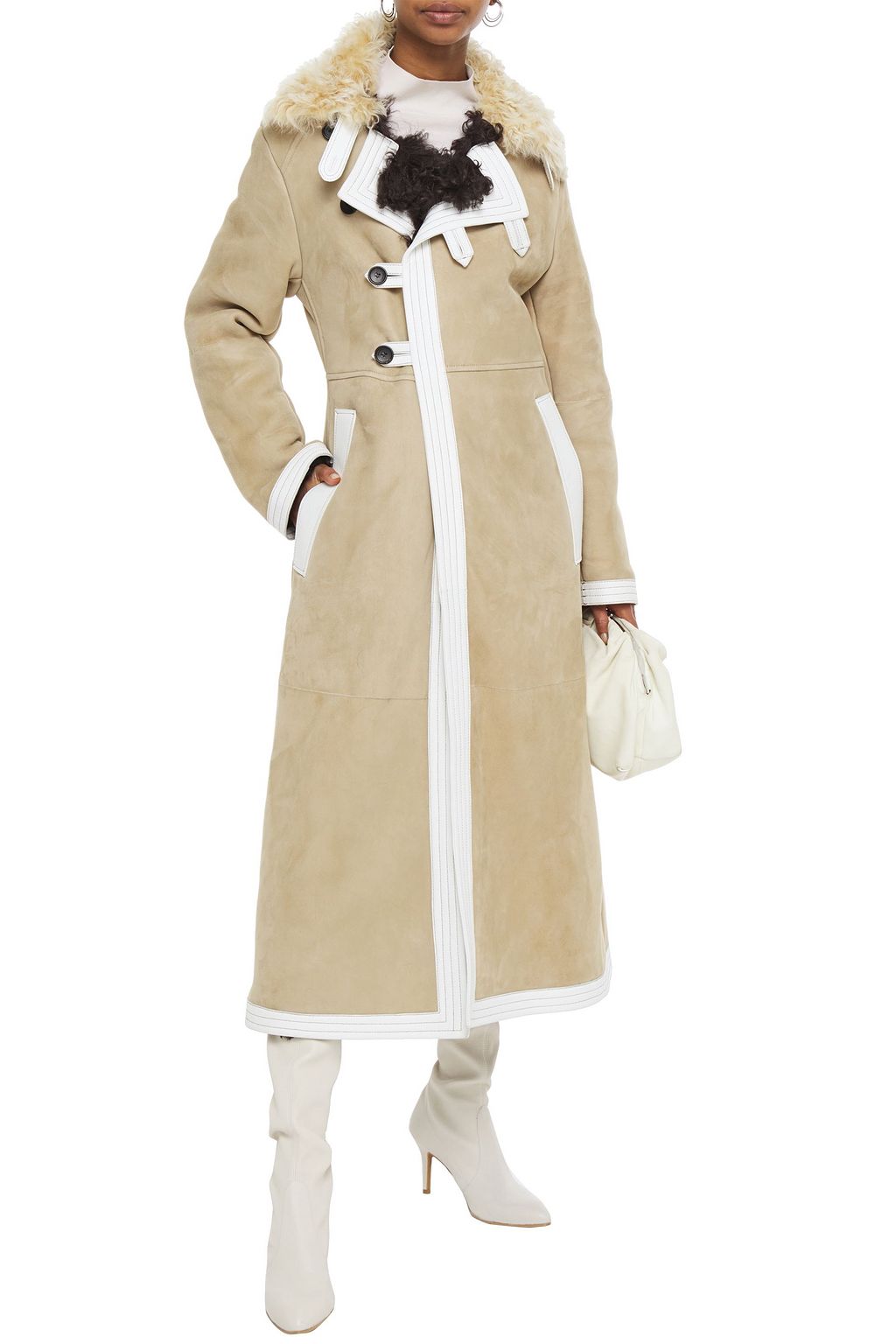LANVIN Mantel aus Shearling mit Lederbesatz