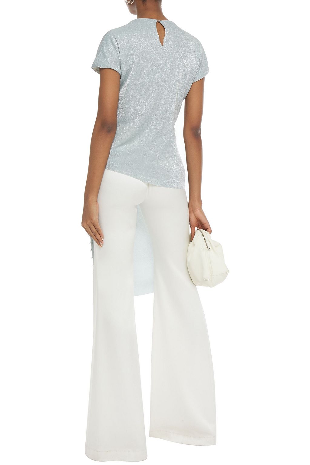 LANVIN Asymmetric twist-front bead-embellished Lurex top