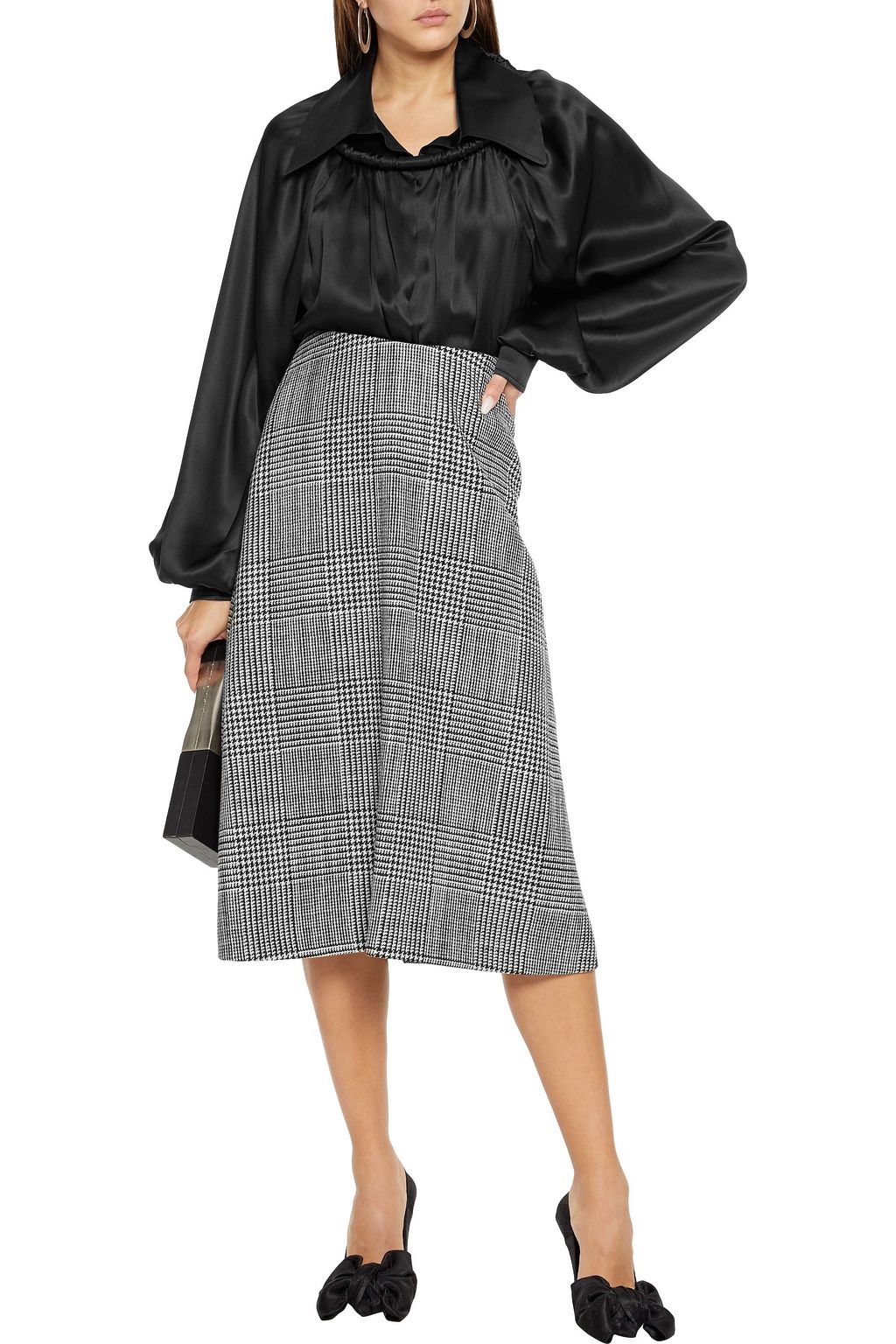 BALENCIAGA Ring-embellished gathered silk-satin blouse
