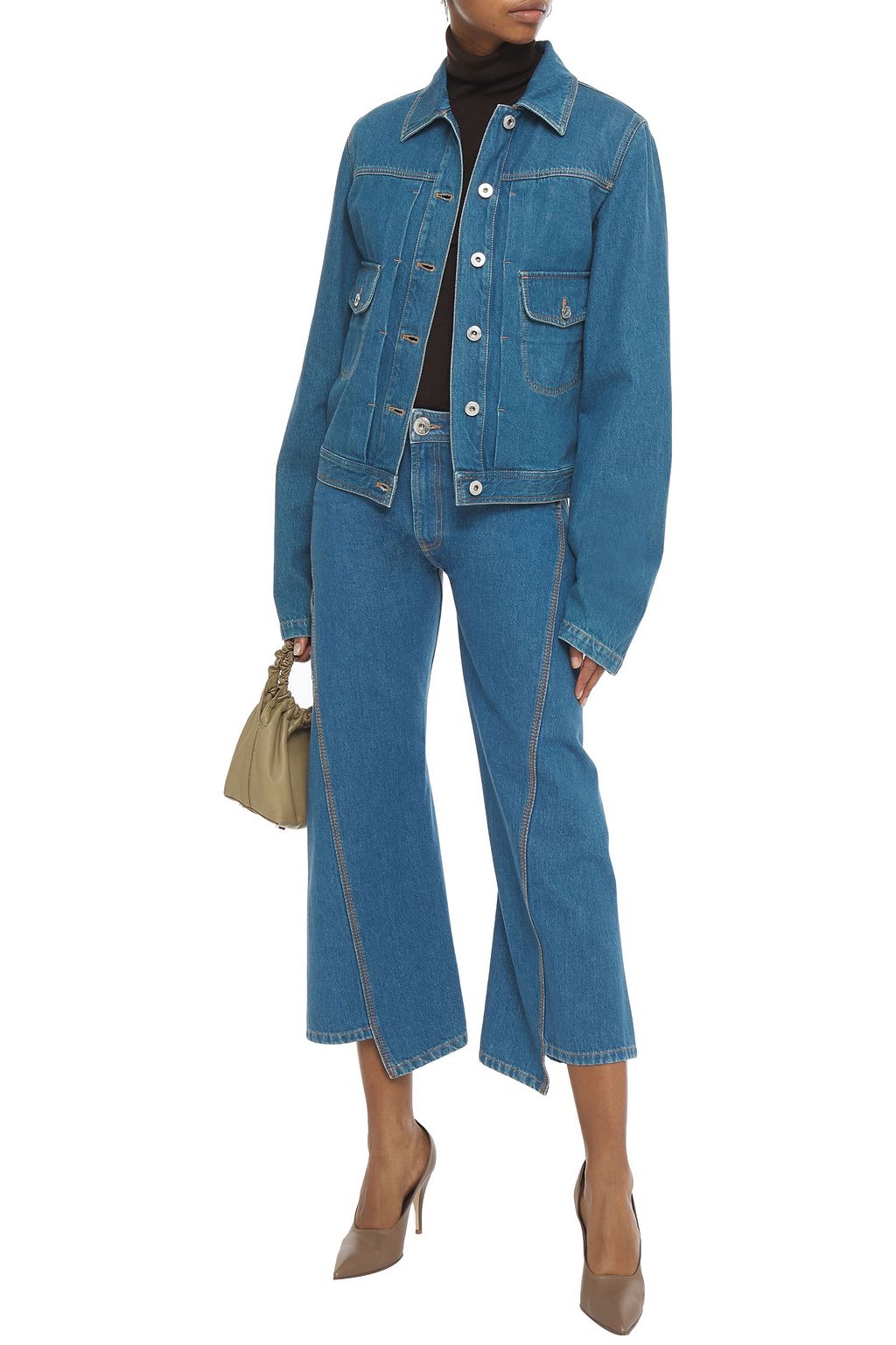 LANVIN Leather-trimmed denim jacket