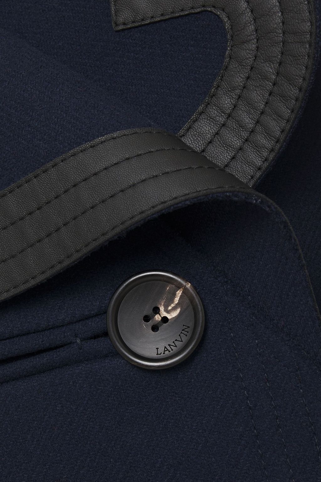 LANVIN Double-breasted leather-trimmed wool and cashmere-blend jacket