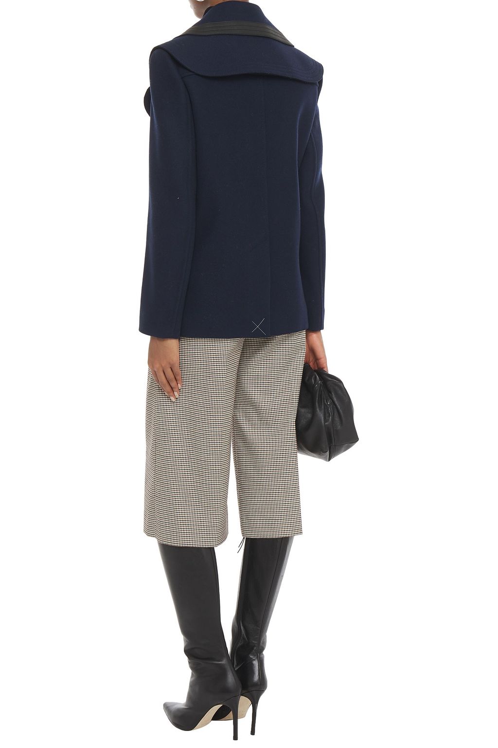 LANVIN Double-breasted leather-trimmed wool and cashmere-blend jacket