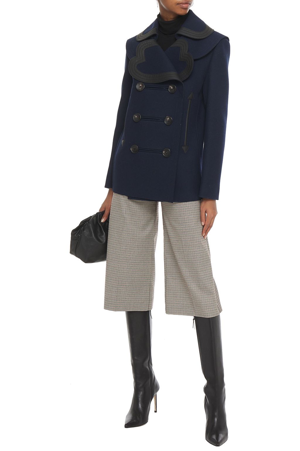 LANVIN Double-breasted leather-trimmed wool and cashmere-blend jacket