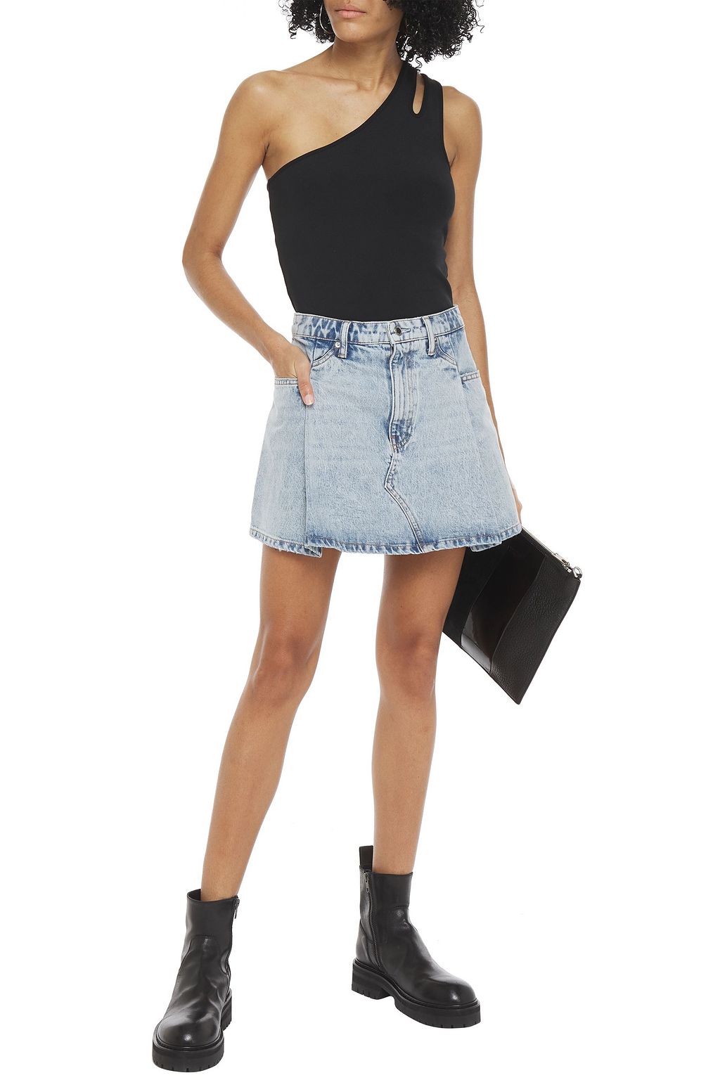 ALEXANDER WANG Pleated acid-wash denim mini skirt