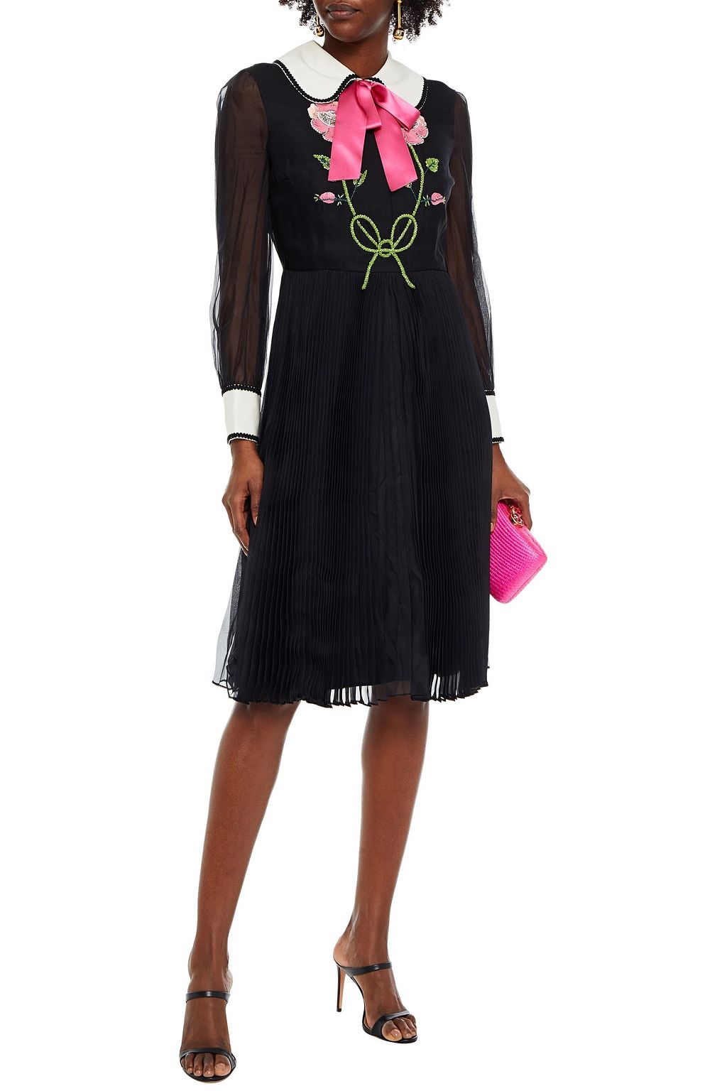 GUCCI Pleated embellished silk-blend organza and crepe de chine dress