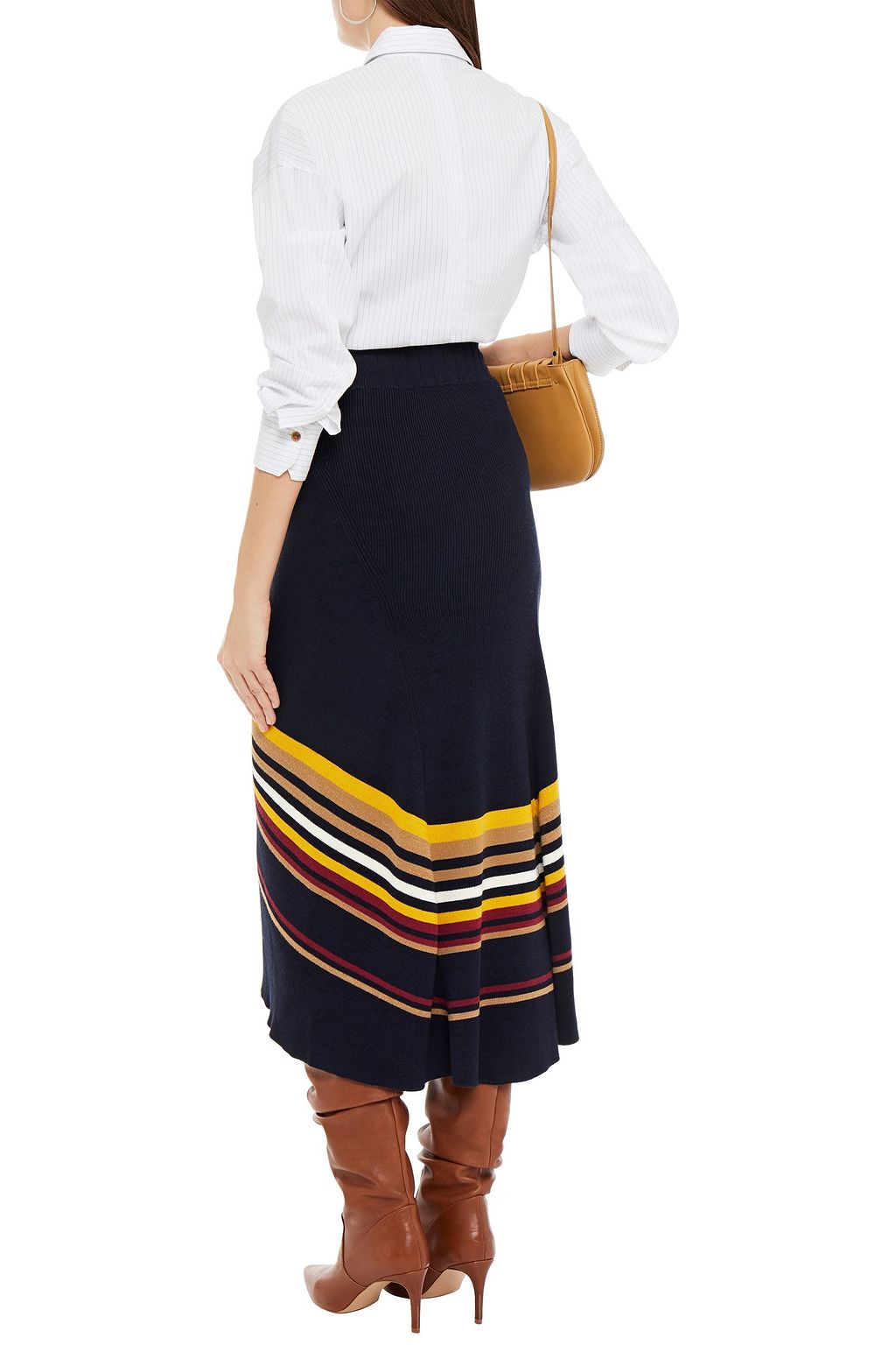 VICTORIA BECKHAM Intarsia cotton-blend midi skirt