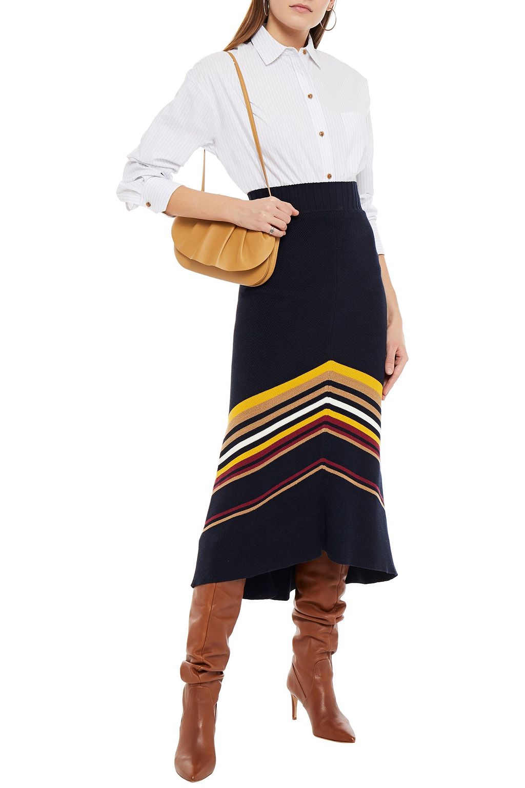 VICTORIA BECKHAM Intarsia cotton-blend midi skirt
