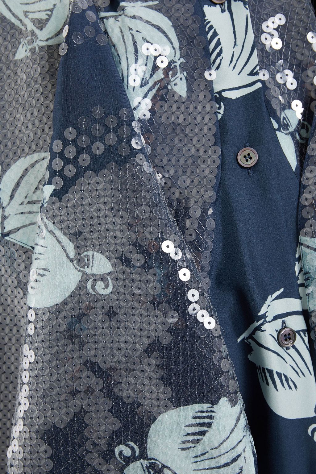 LANVIN Ruffled sequin-embellished printed silk blouse