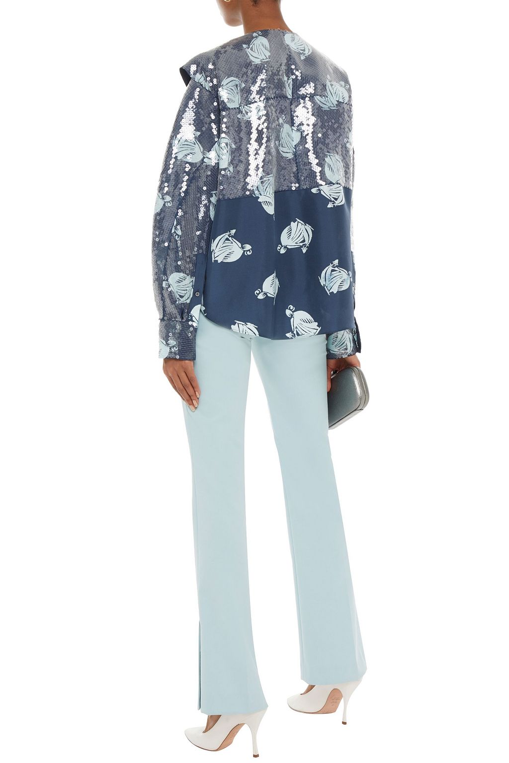 LANVIN Ruffled sequin-embellished printed silk blouse