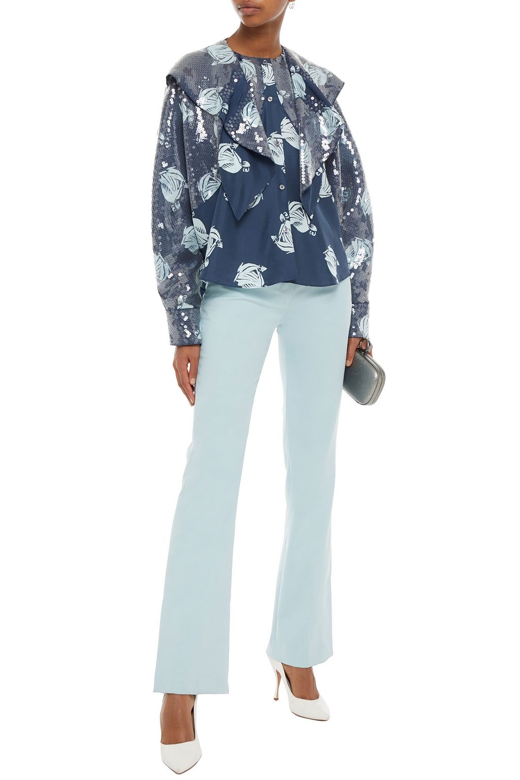 LANVIN Ruffled sequin-embellished printed silk blouse
