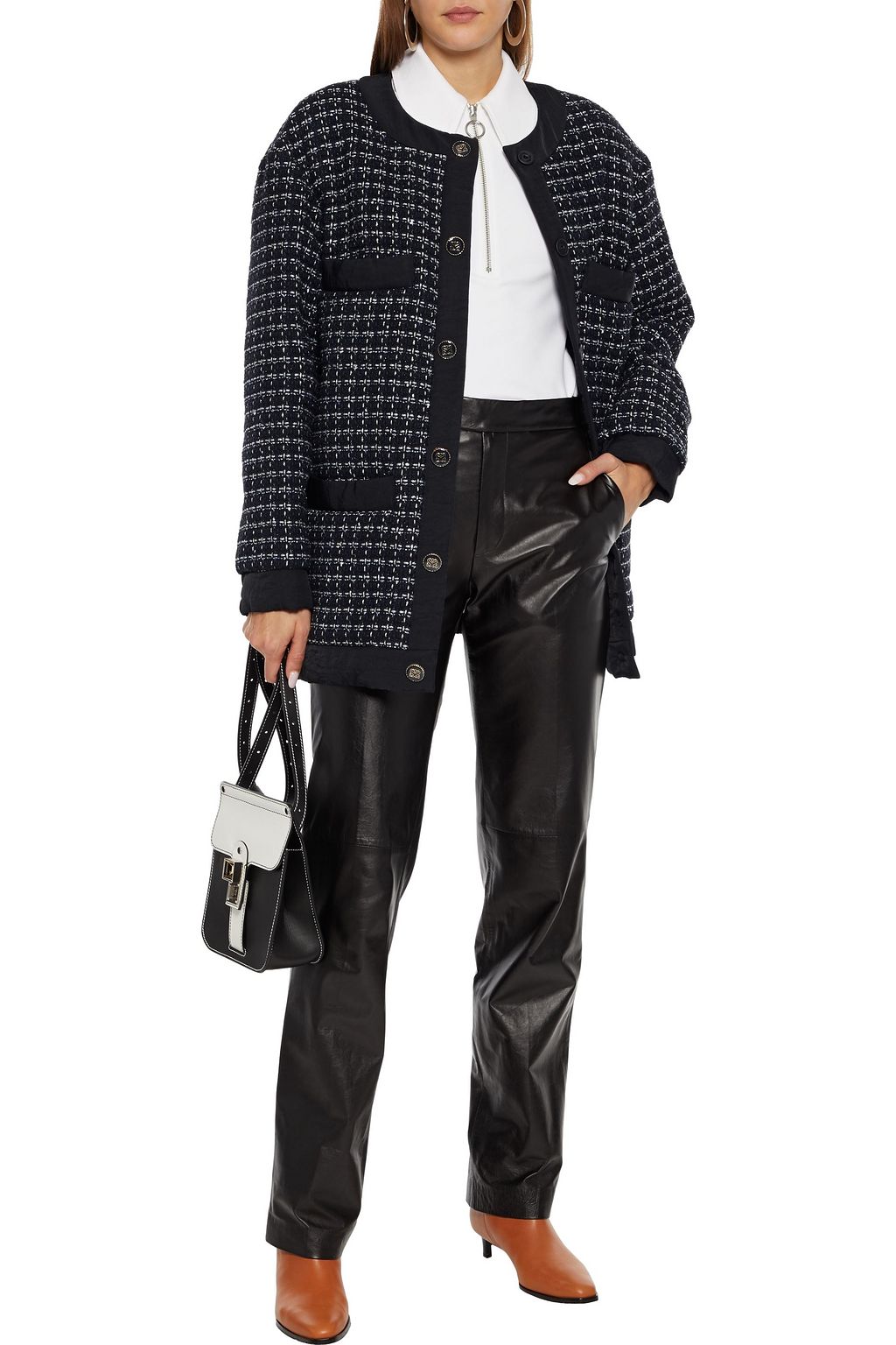 SANDRO Tessa twill-trimmed metallic bouclé-tweed jacket