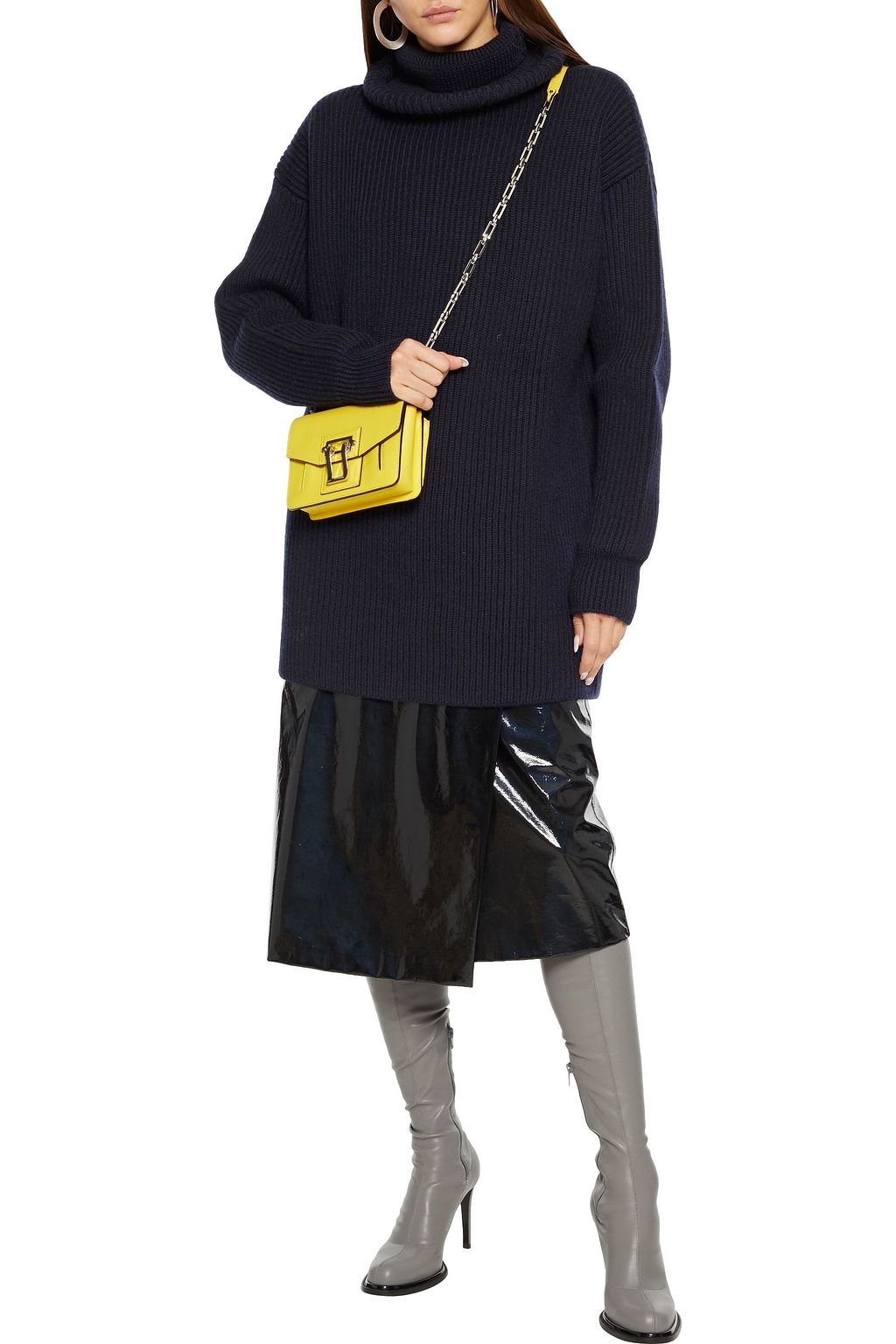 BALENCIAGA Oversized ring-embellished ribbed wool turtleneck sweater