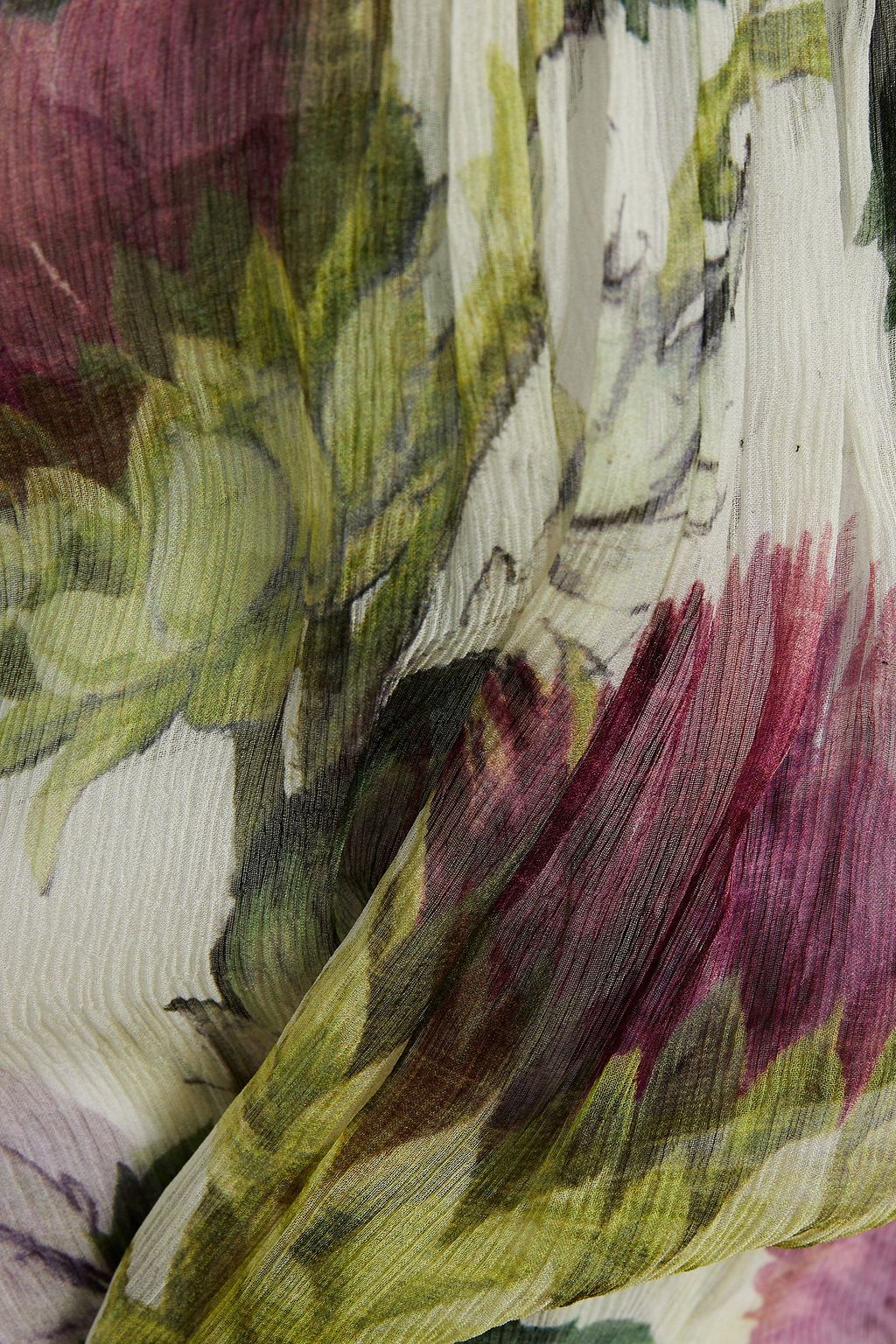GUCCI Midikleid aus Seidenkrepon mit floralem Print und Rüschen