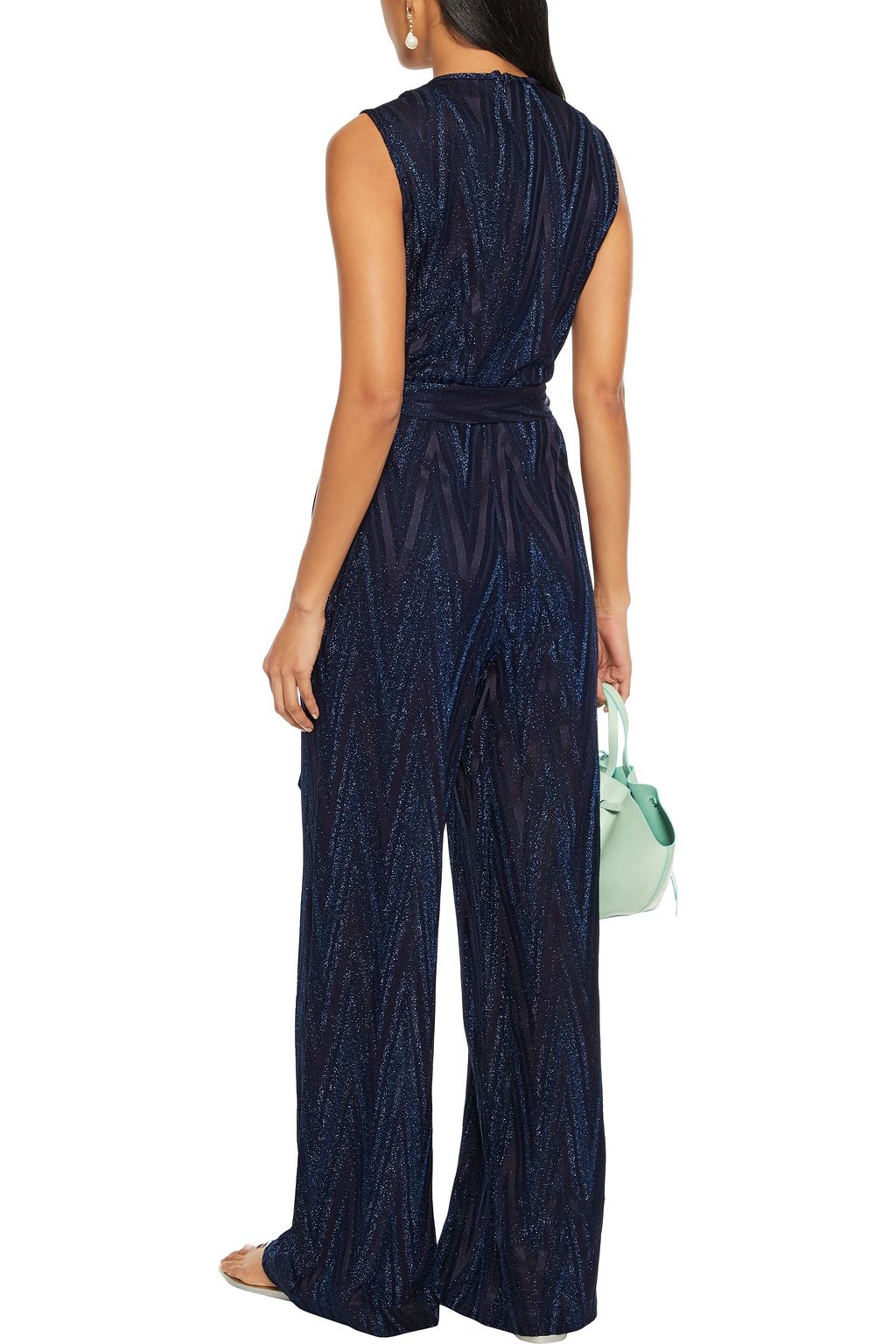 M MISSONI Belted metallic crochet-knit wide-leg jumpsuit