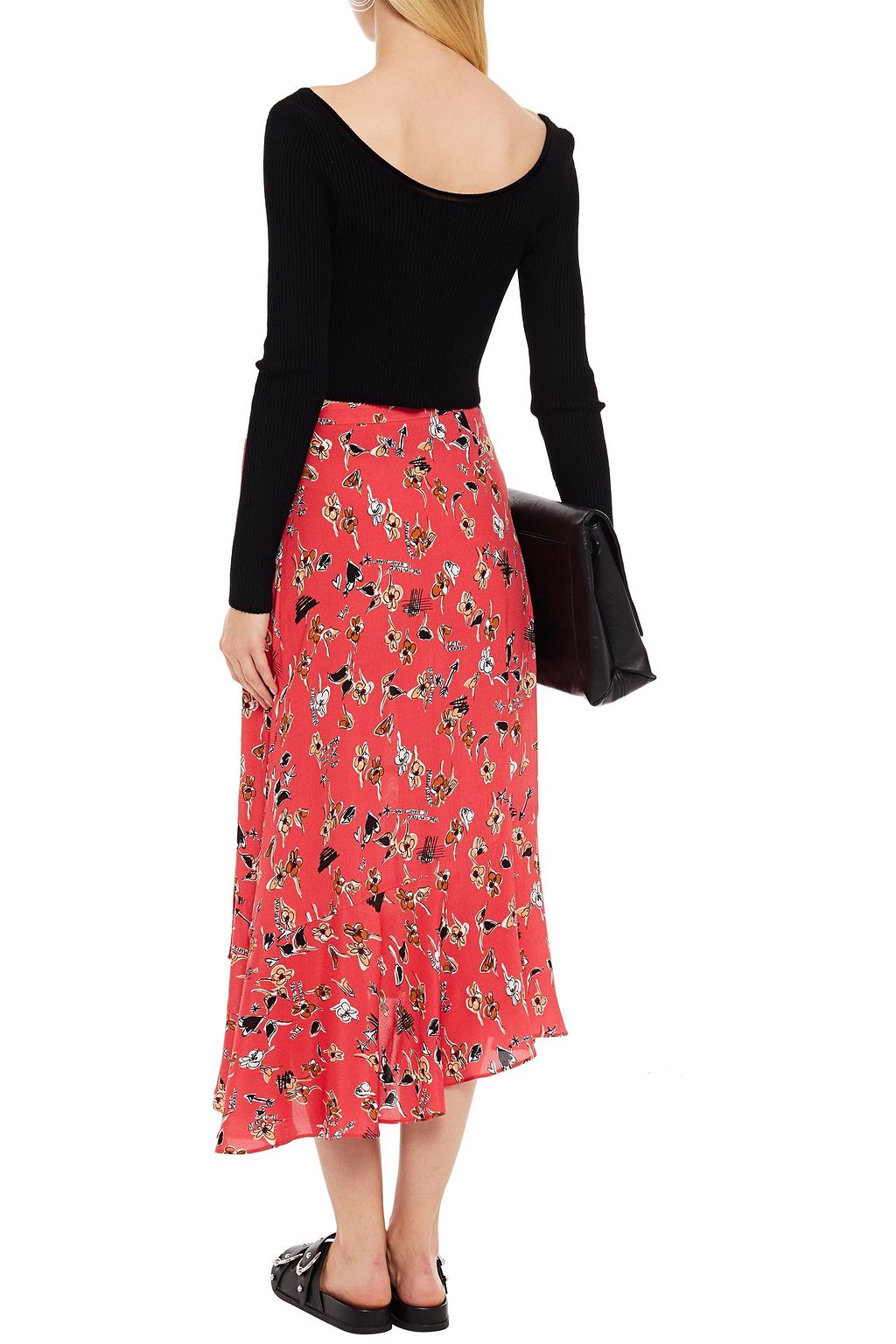 MARKUS LUPFER Caroline asymmetric printed crepe midi wrap skirt