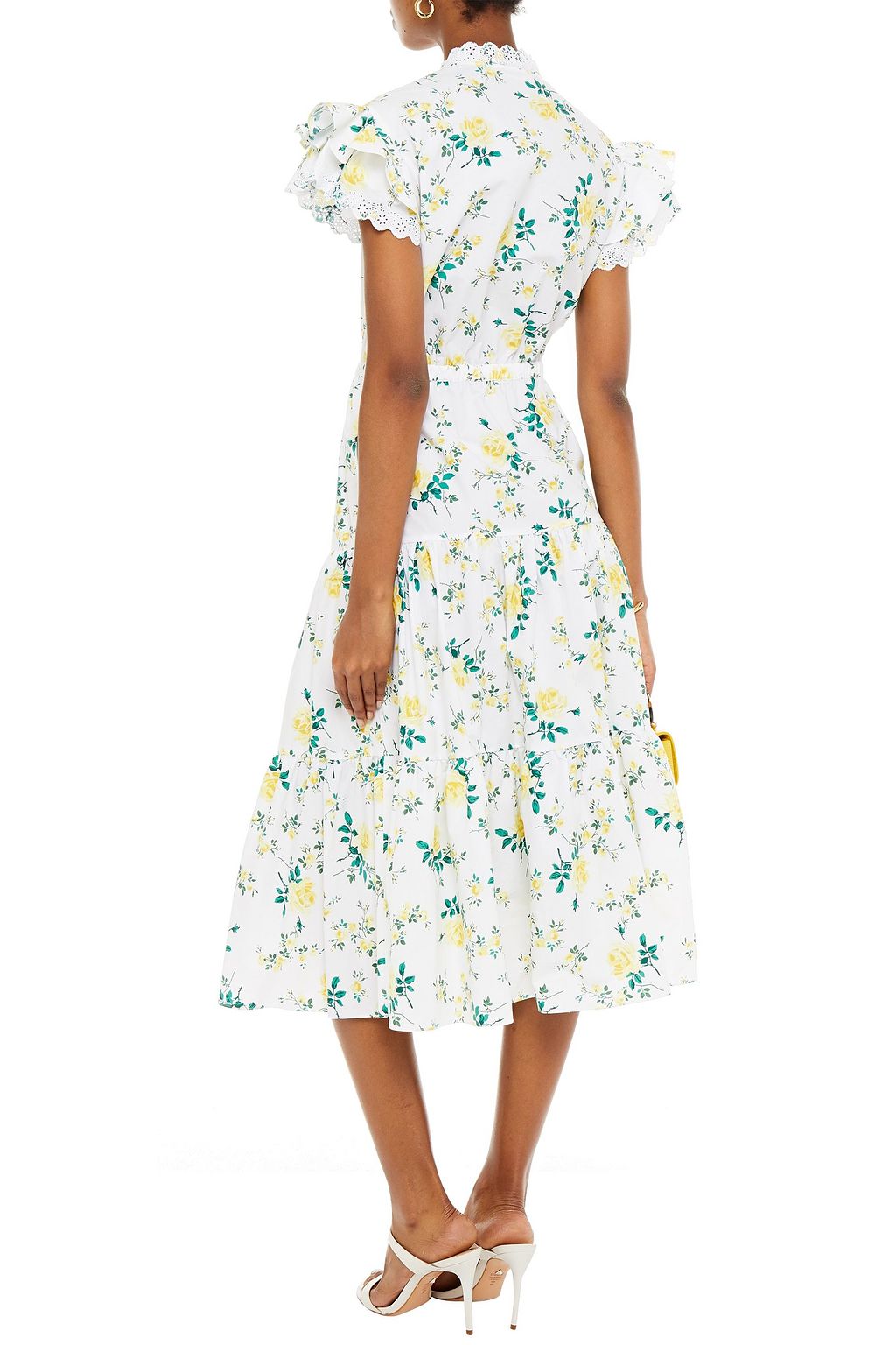 PHILOSOPHY DI LORENZO SERAFINI Tiered floral-print broderie anglaise cotton midi dress